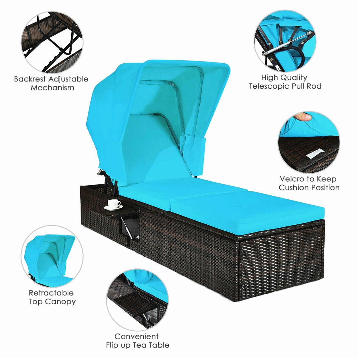 Hivvago Outdoor Chaise Lounge Chair with Folding Canopy