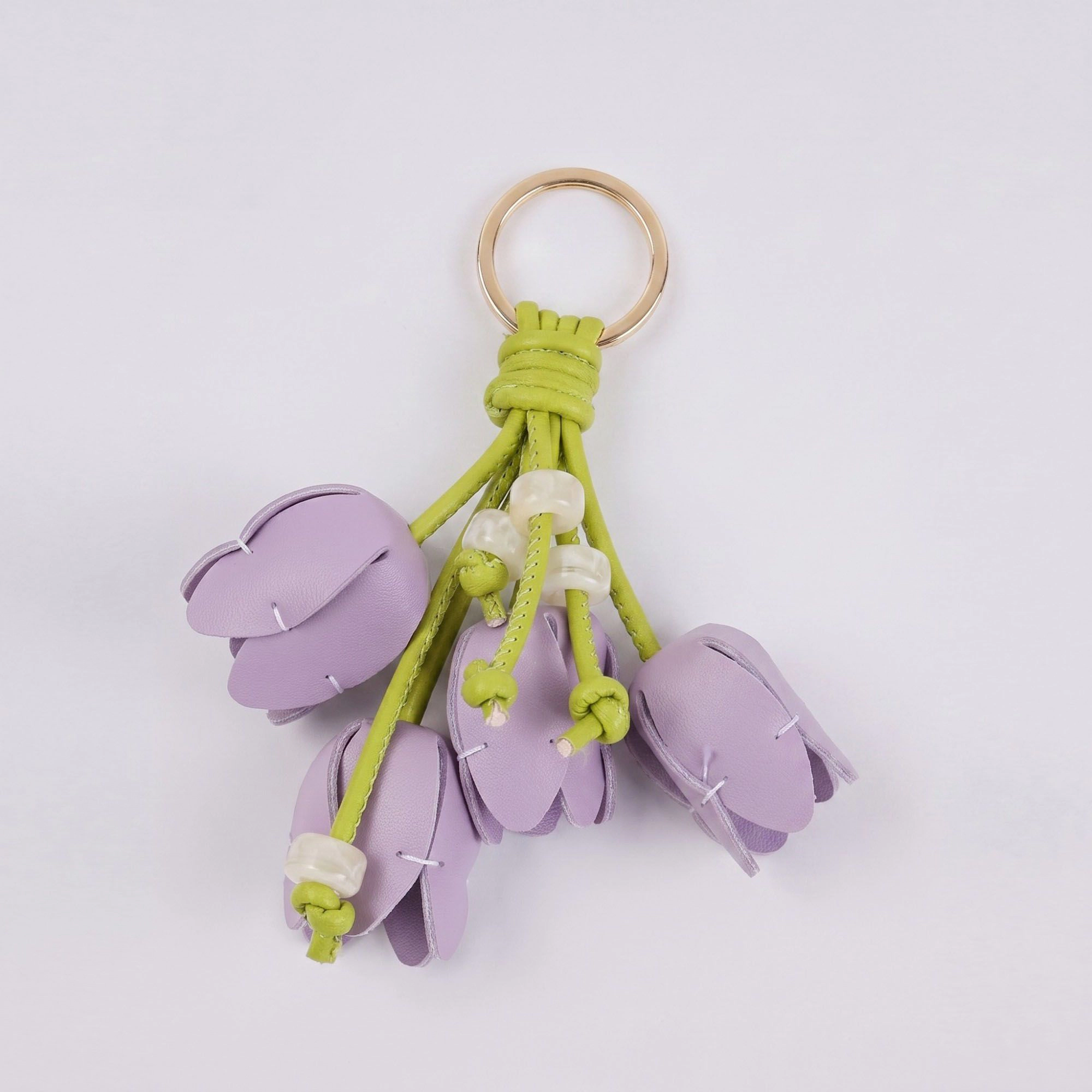 Alilang Women's Floral Bag Charm with Pearl Look Beads and Gold Tone Ring