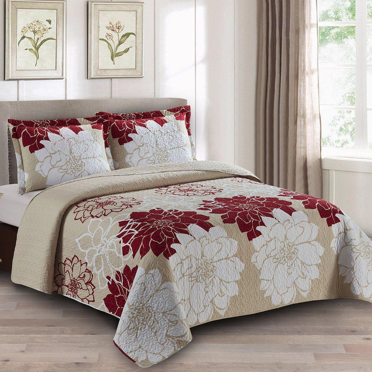 Egyptian Linens Helena Burgundy Floral Reversible Microfiber Quilt Set
