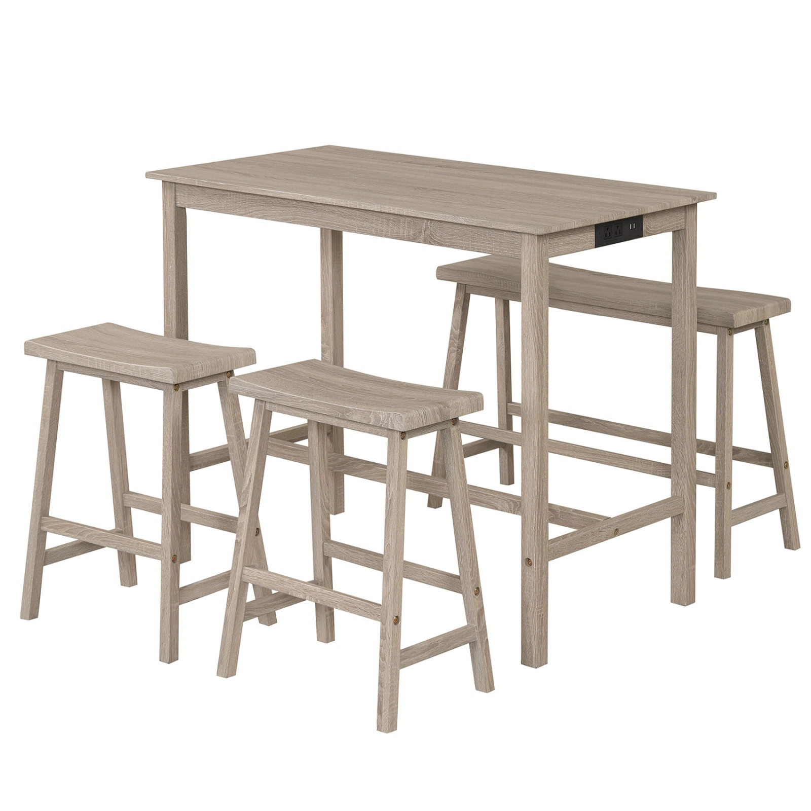 SUGIFT 4-Piece Counter Height Dining Set with Power Outlet 230-lb Table Capacity 24-in Wide Top Gray/Light Gray
