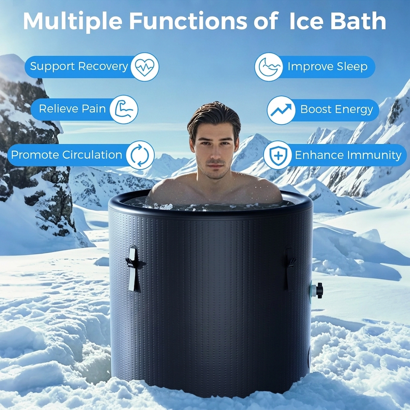 SUGIFT Black 79-Gal Inflatable Cold Plunge Tub with Insulated Cover 36-in Dia 34-in H 441-lb User Capacity