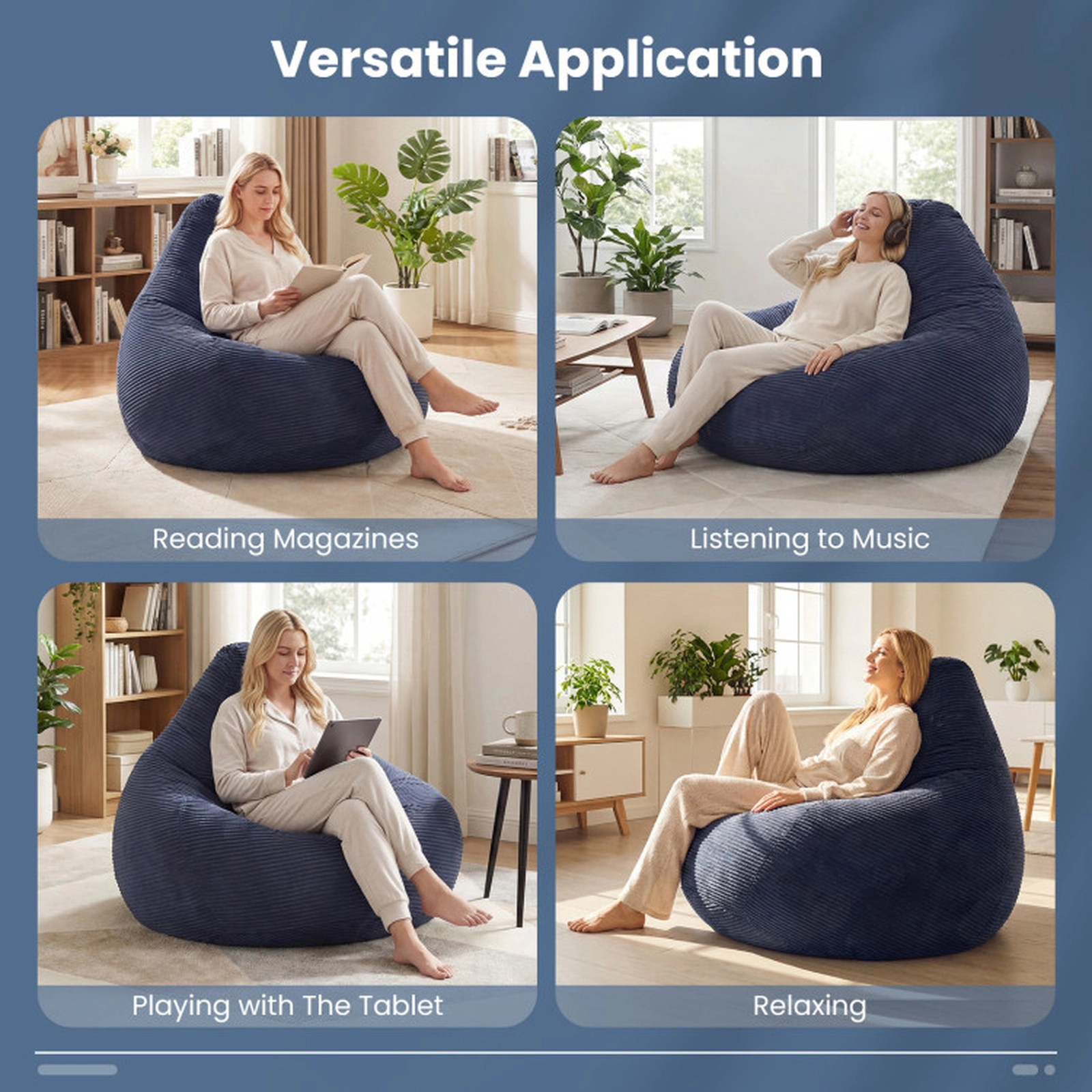 SUGIFT Corduroy Cover and Soft Sponge Filling Bean Bag Chair for Adults Lazy Sofa