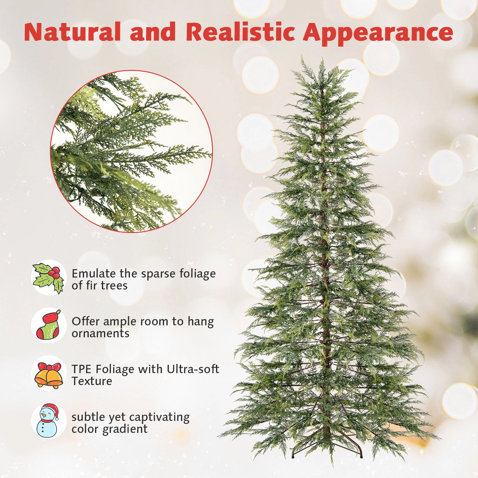 SlickBlue Pre-Lit Xmas Tree with Realistic Branch Tips & LED Lights