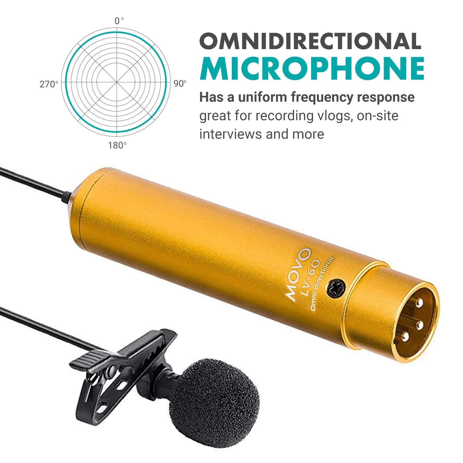 Movo LV-6 Pro Grade Omnidirectional and Cardioid XLR Lavalier Condenser Microphone Set (48V Phantom Powered)