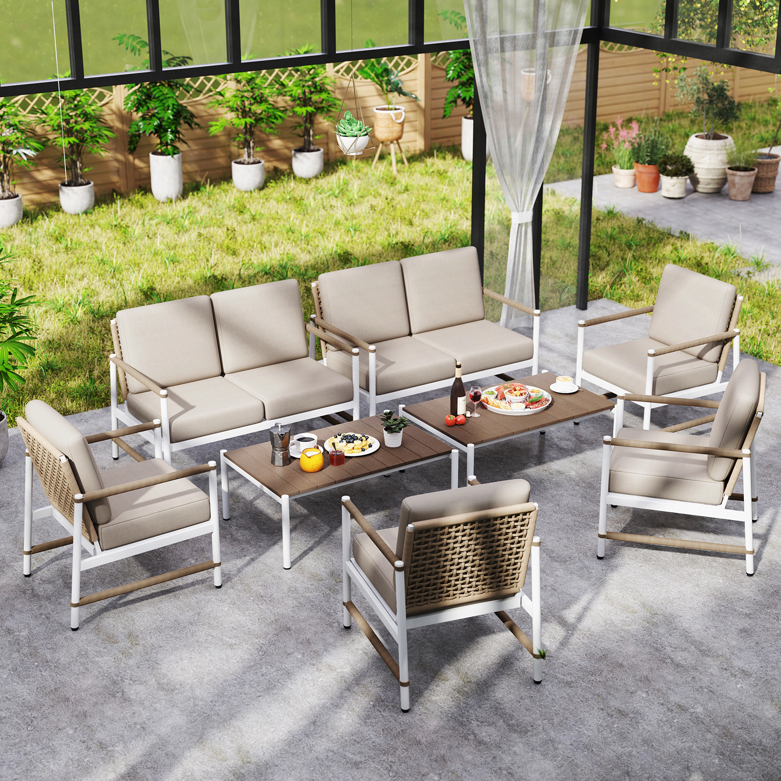 LJG 4 Pieces Patio Furniture Set with Thick Cushions and a Coffee Table