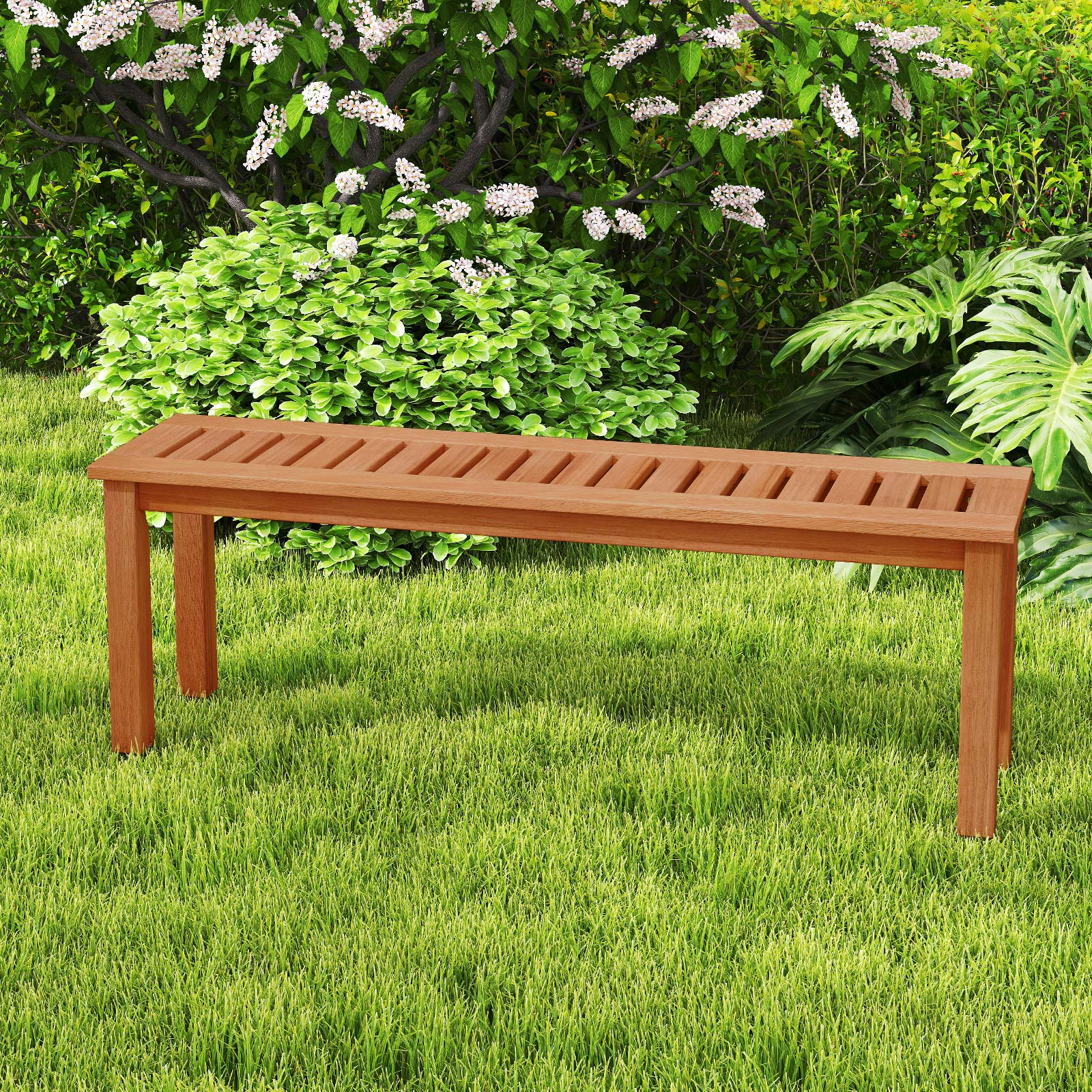 LJG 47 Inch Patio Wood Bench with Slatted Seat 2-Person