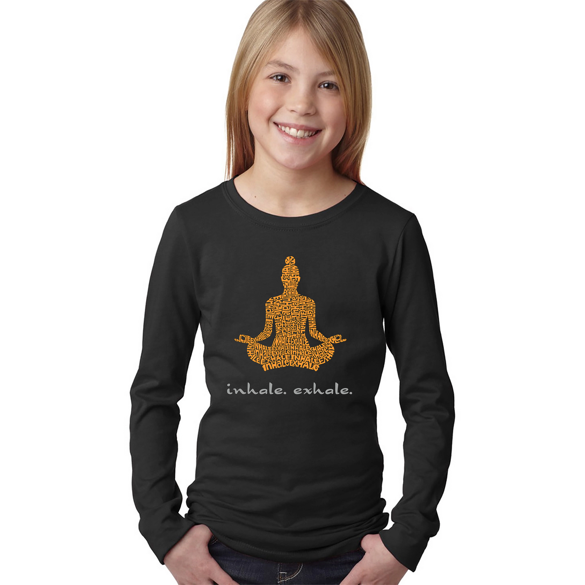 LA Pop Art Girls Long Sleeve Word T-Shirt - Inhale Exhale