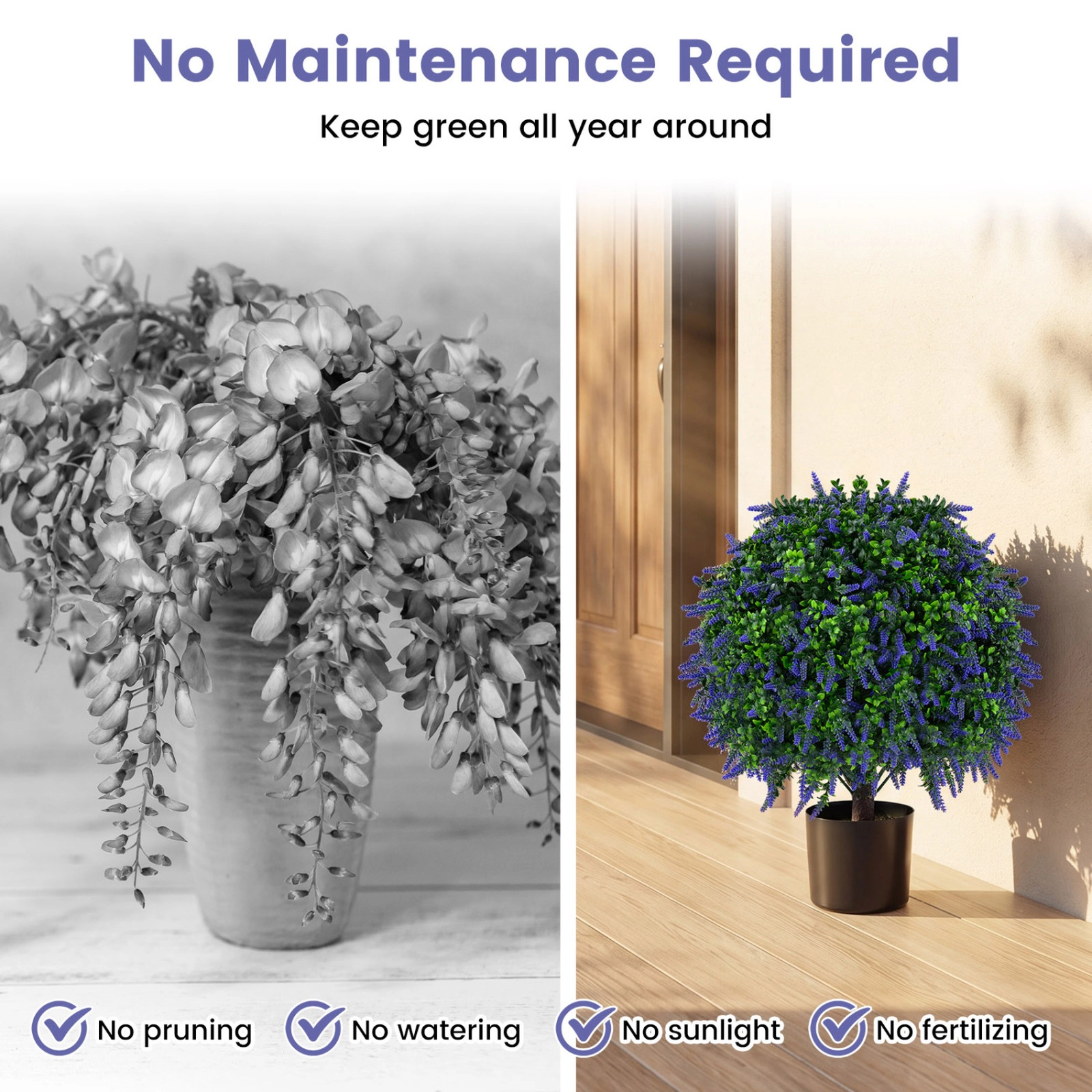 SUGIFT Set of 2 Lavender Blossom Layered Foliage Artificial Topiary Ball Trees 22-in Tall 6-in x 5-in Pot Purple