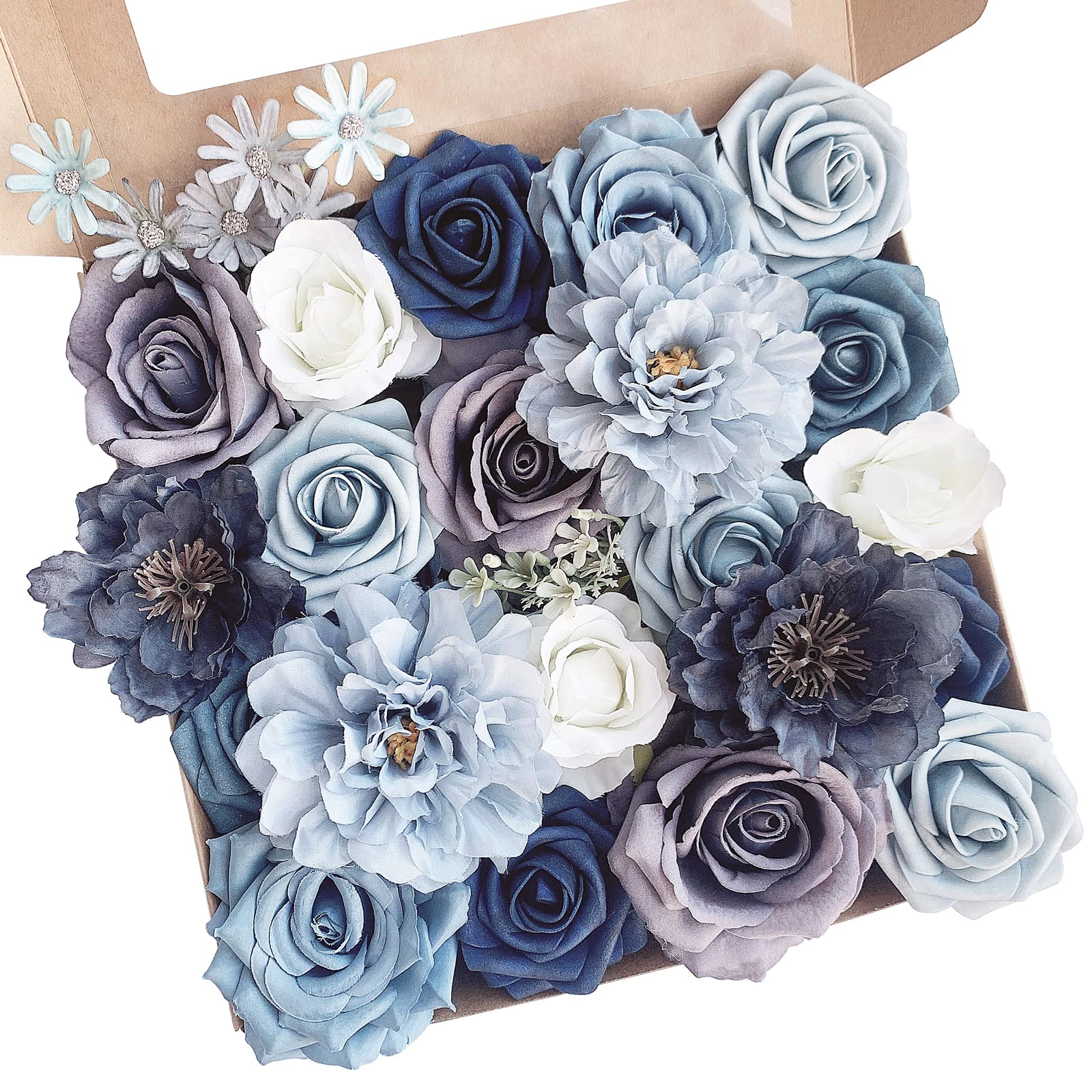 PUPWE Roses Artificial Flowers Dusty Blue Bouquet Flower With Stem