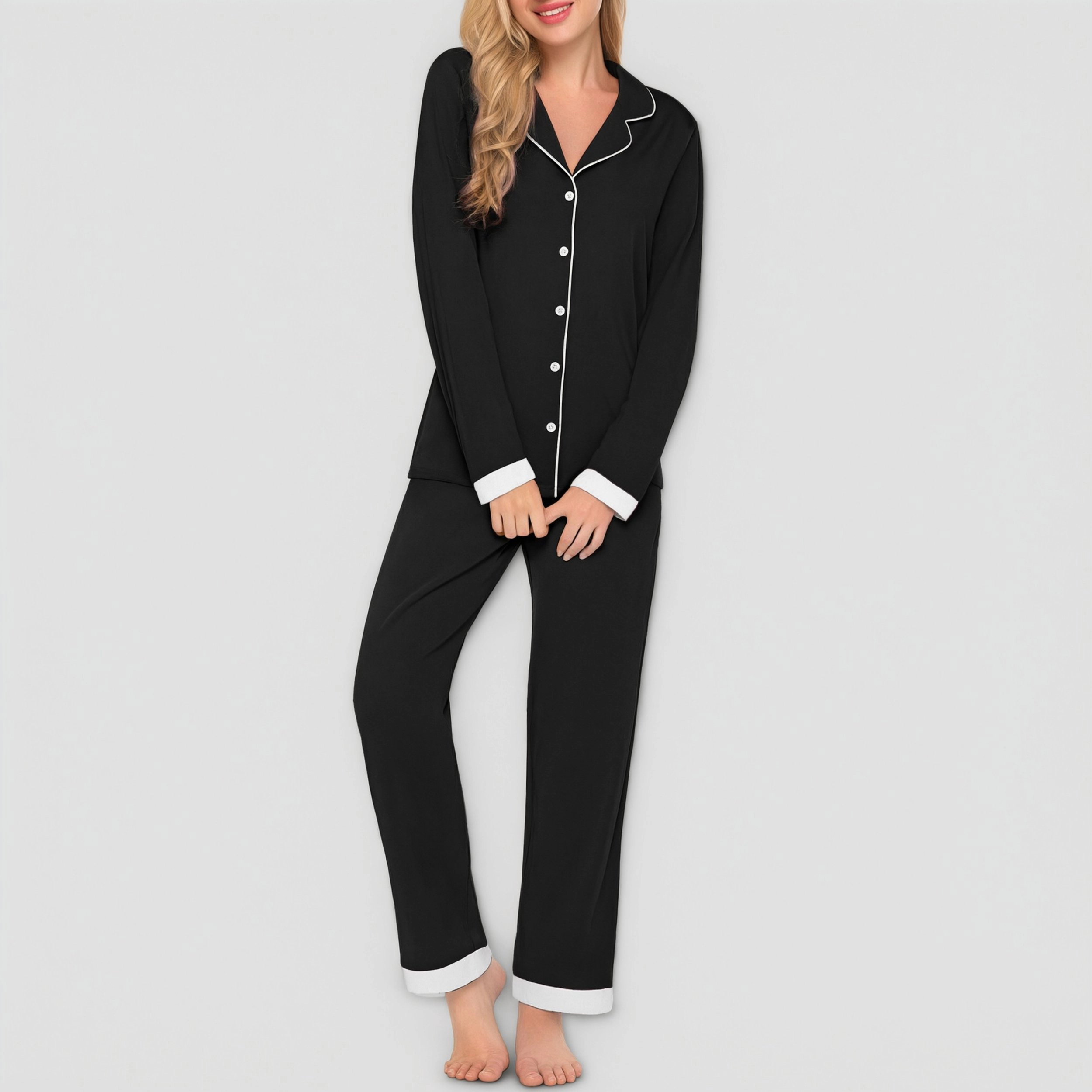 Ekouaer Womens Two Piece Long Sleeve Top and Pants Nightwear Pajama Sets V Neck Loungewear