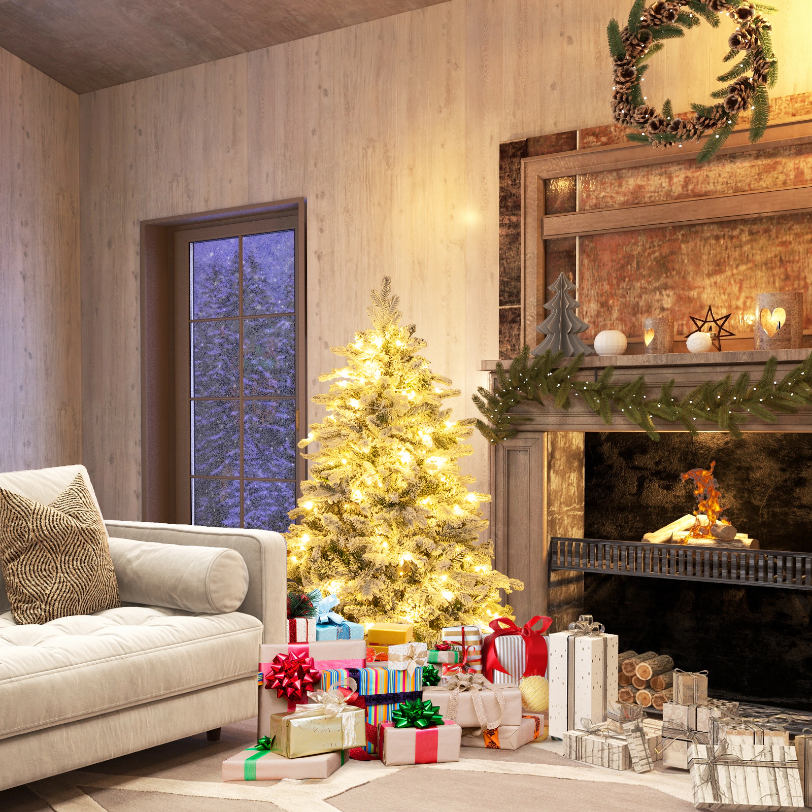 SlickBlue Snowy Artificial Christmas Tree with PE and PVC Branches