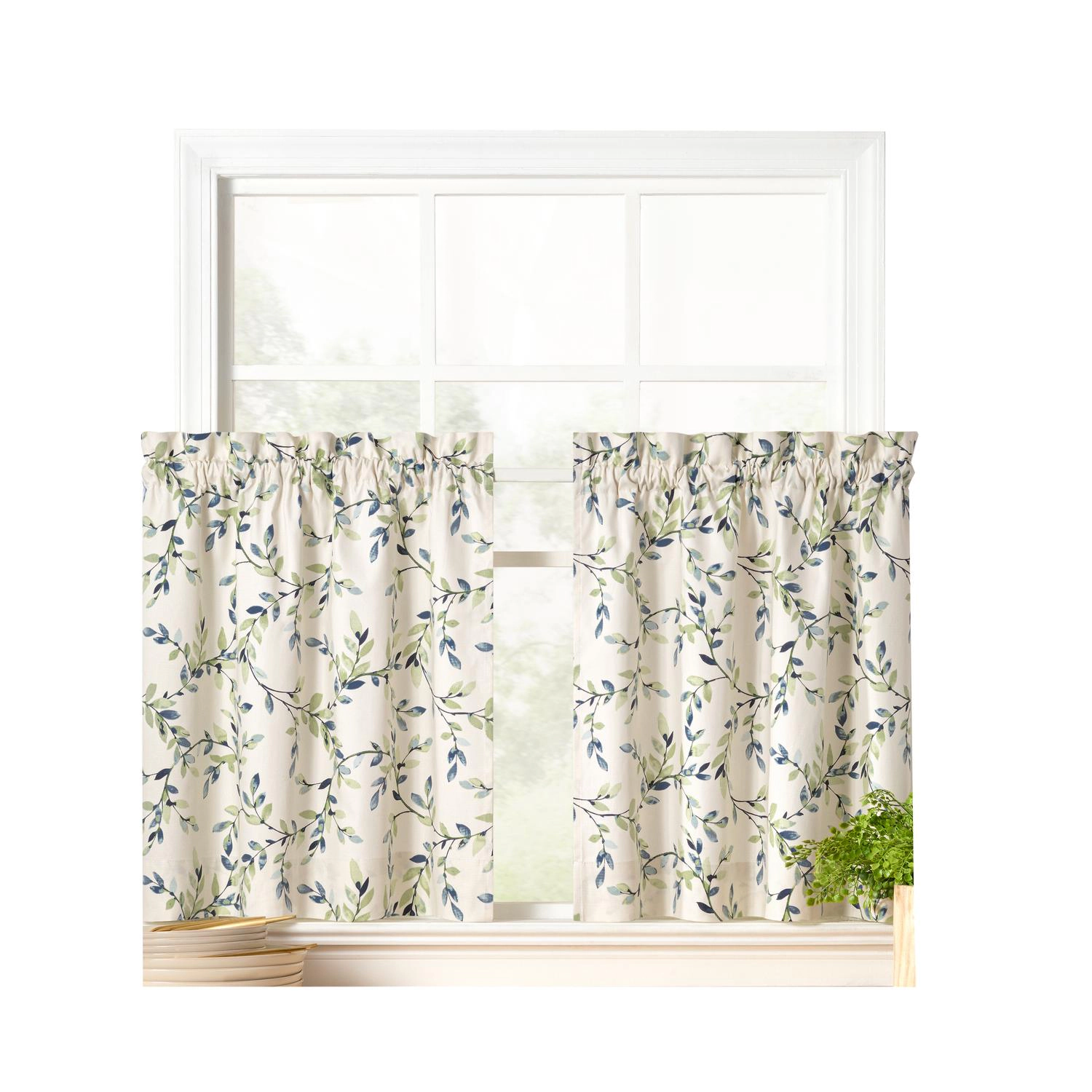 Ellis Vintage Stylish Medium Scale Printed Vine Pattern 1.5 Rod Pocket Tier for Windows