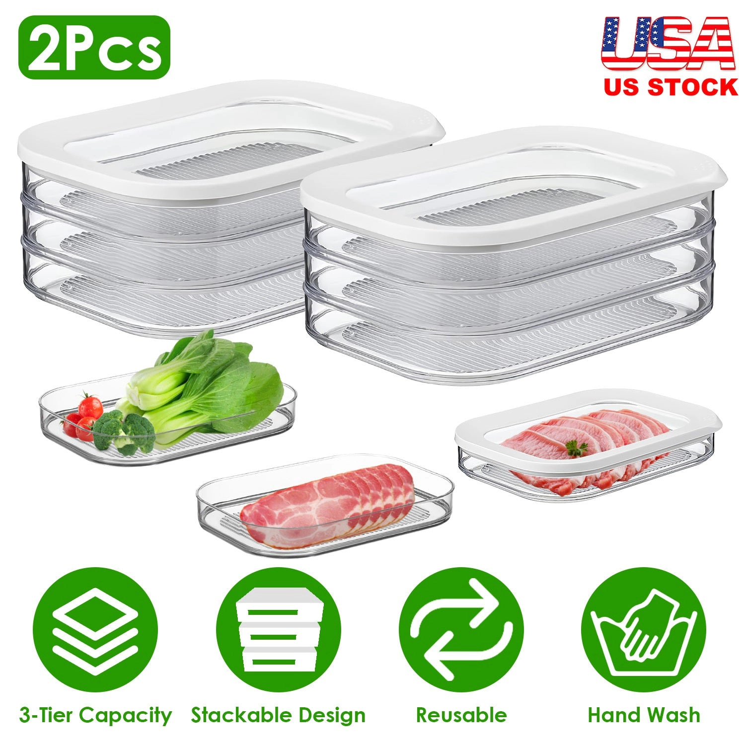 GBruno 2 Pcs Stackable Deli Meat Container With Lid