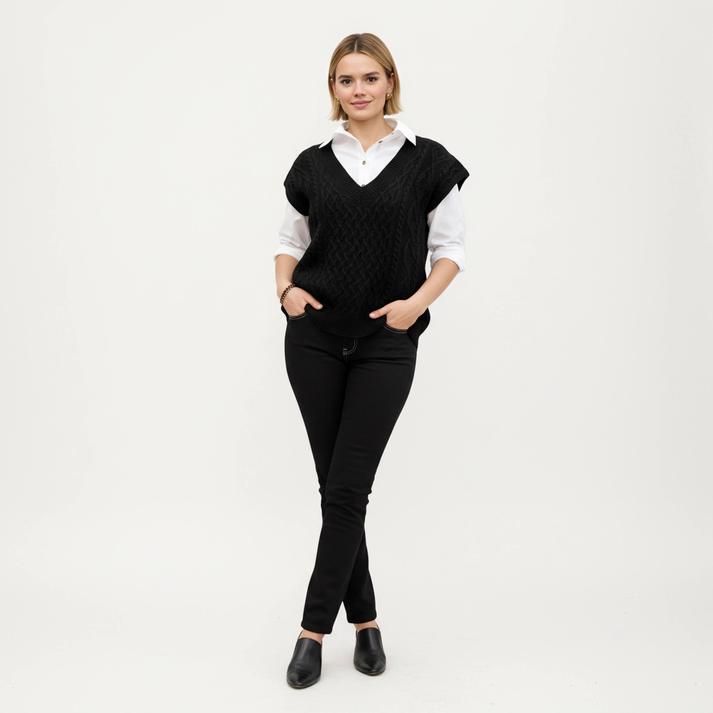 Anna-Kaci Women's Cable Knit Sleeveless Sweater Vest with V Neckline and Textured Pattern