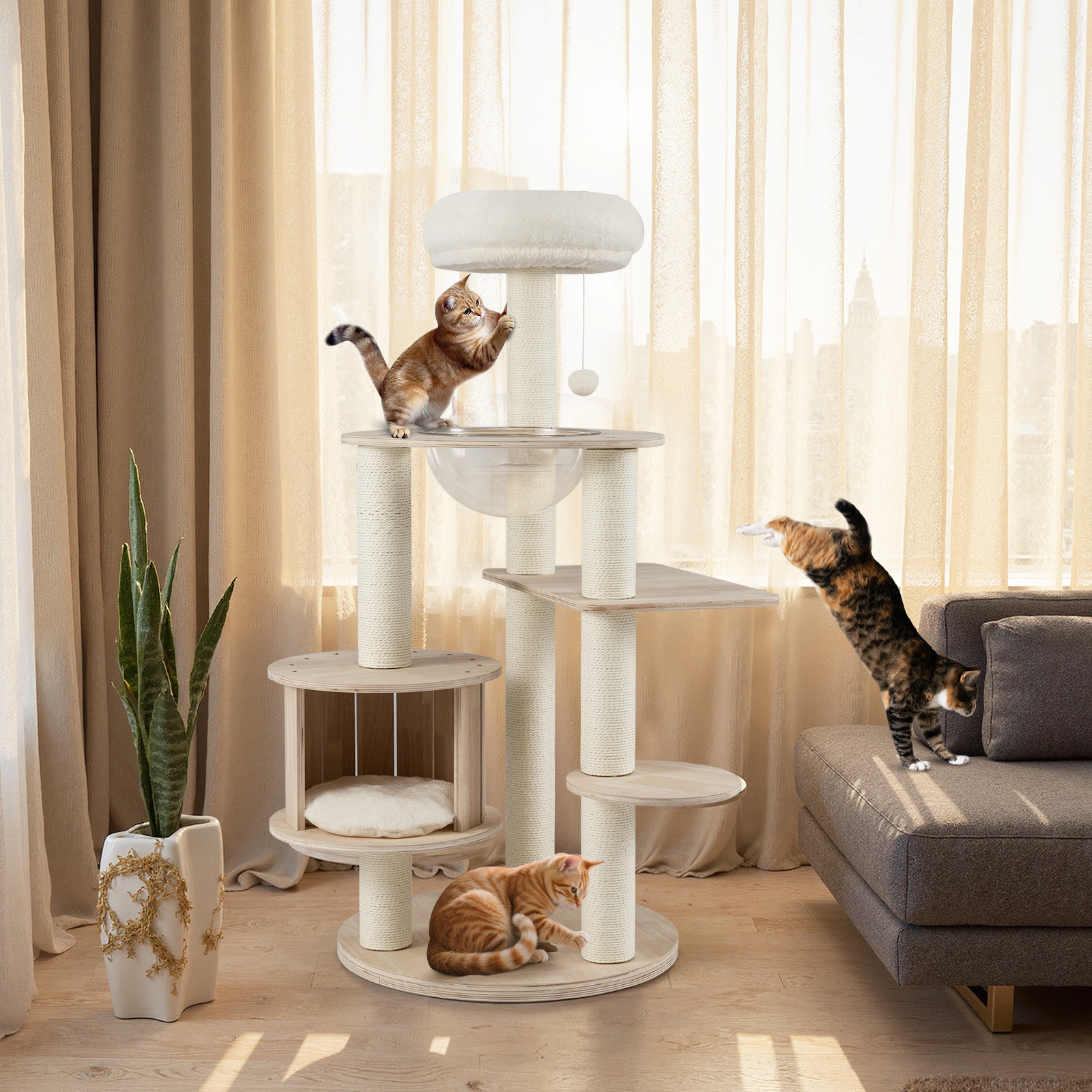 SlickBlue Tall Cat Tree with Condo, Space Capsule and Scratching Posts