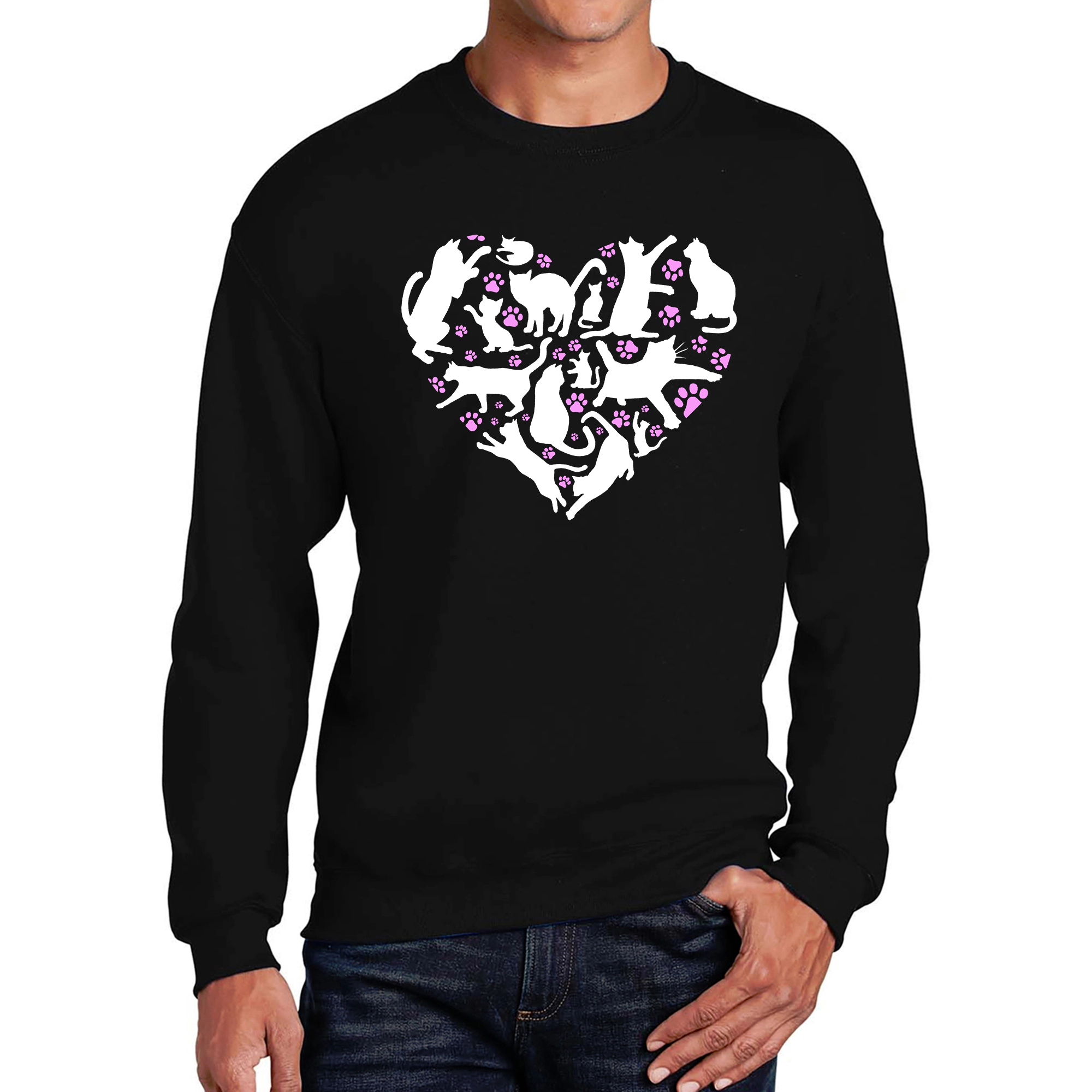 LA Pop Art Cat Heart - Men's Word Crew Sweatshirt