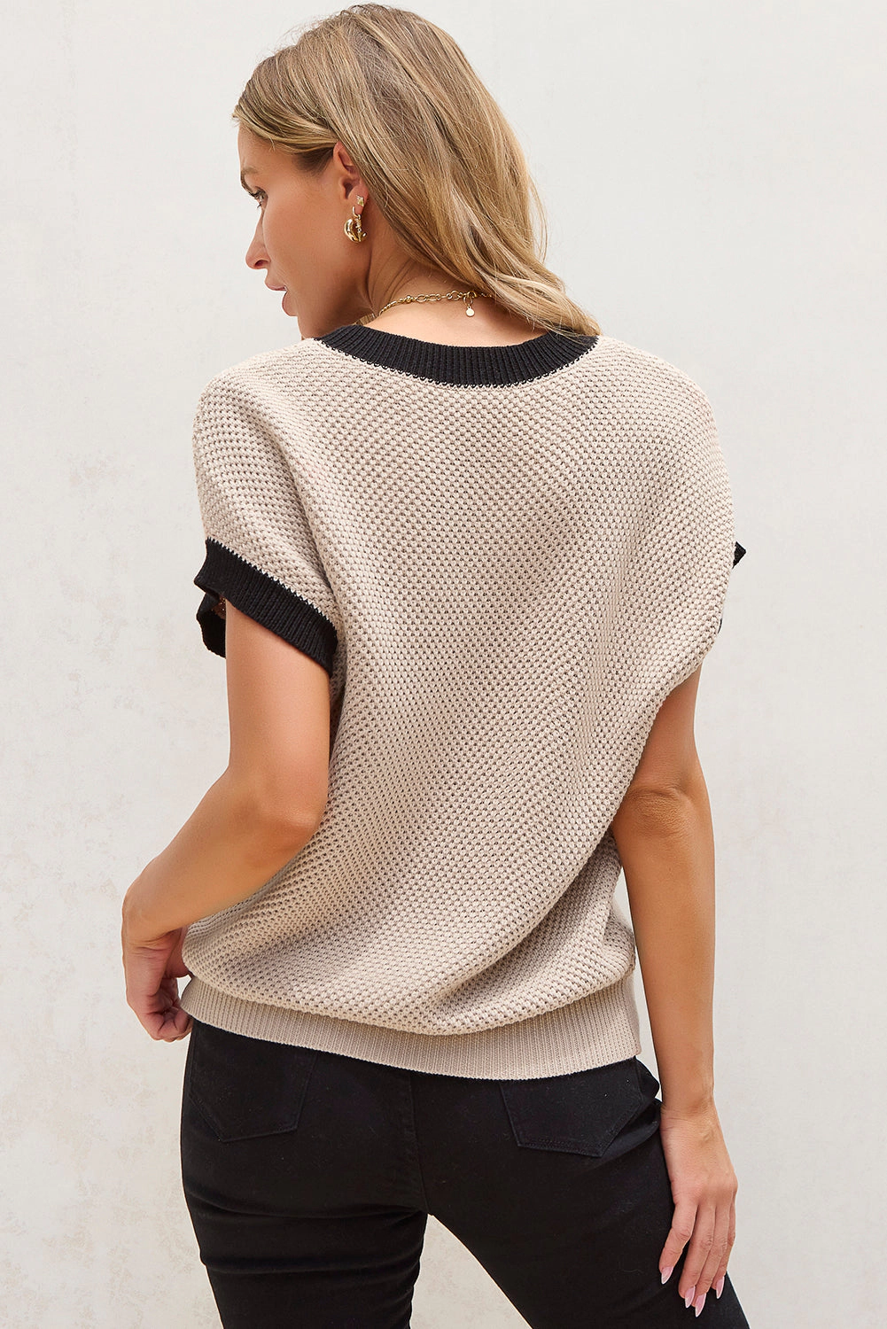Threaded Pear Women's Inaya Beige Batwing Sleeve Sweater Top