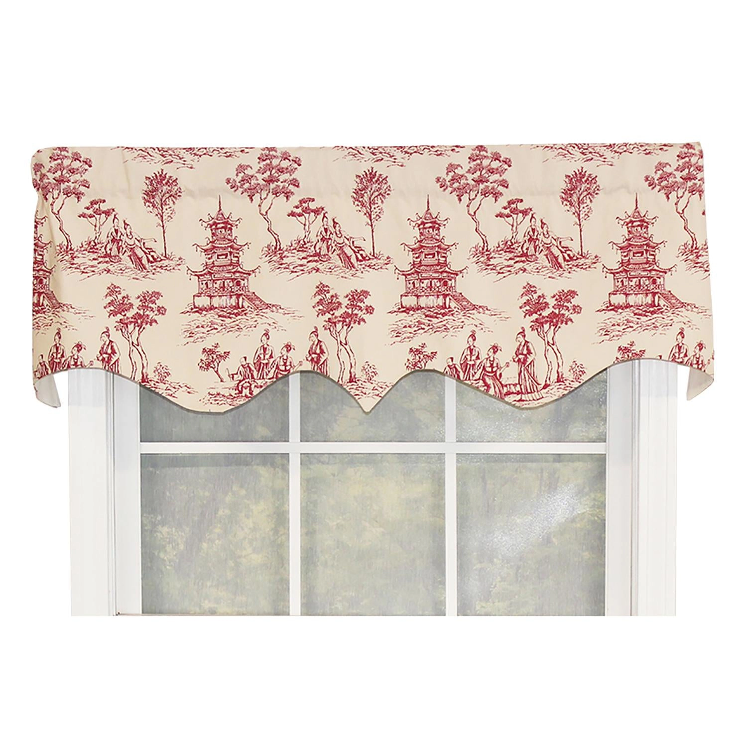 RLF Home Naomi Regal 100% Cotton with Fully Lined 3 Rod Pocket Valnance for Windows 50 x 17 Red