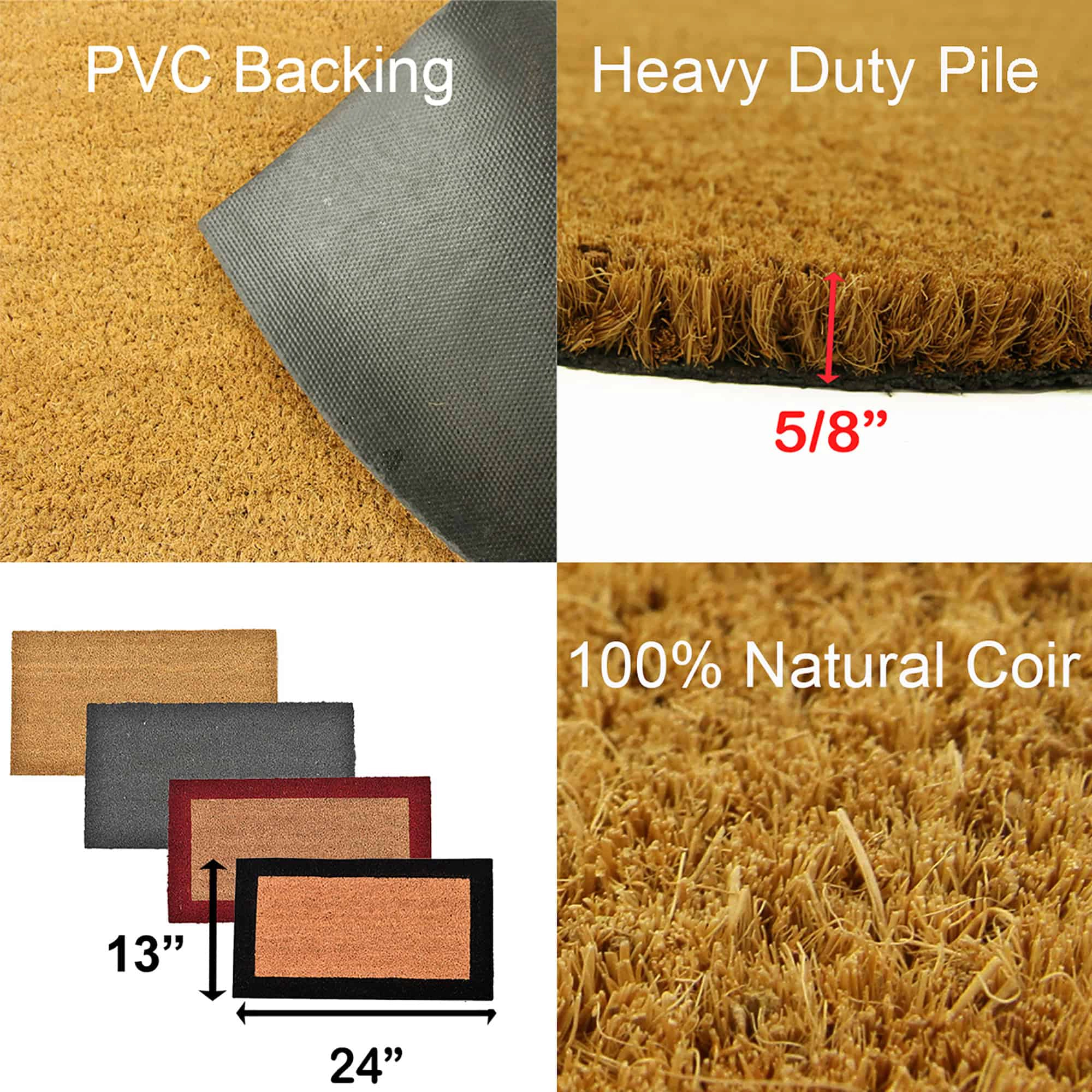 Evideco French Home Goods Natural Classic Coir Doormat 24 x 13 Inches