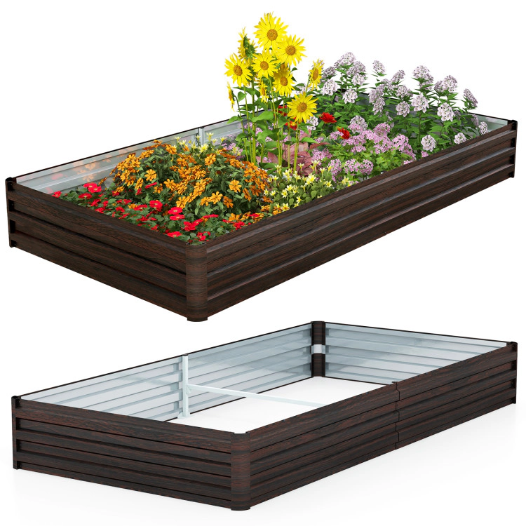 Hivvago Large Outdoor Metal Planter Box For Vegetable Fruit Herb Flower-Coffee