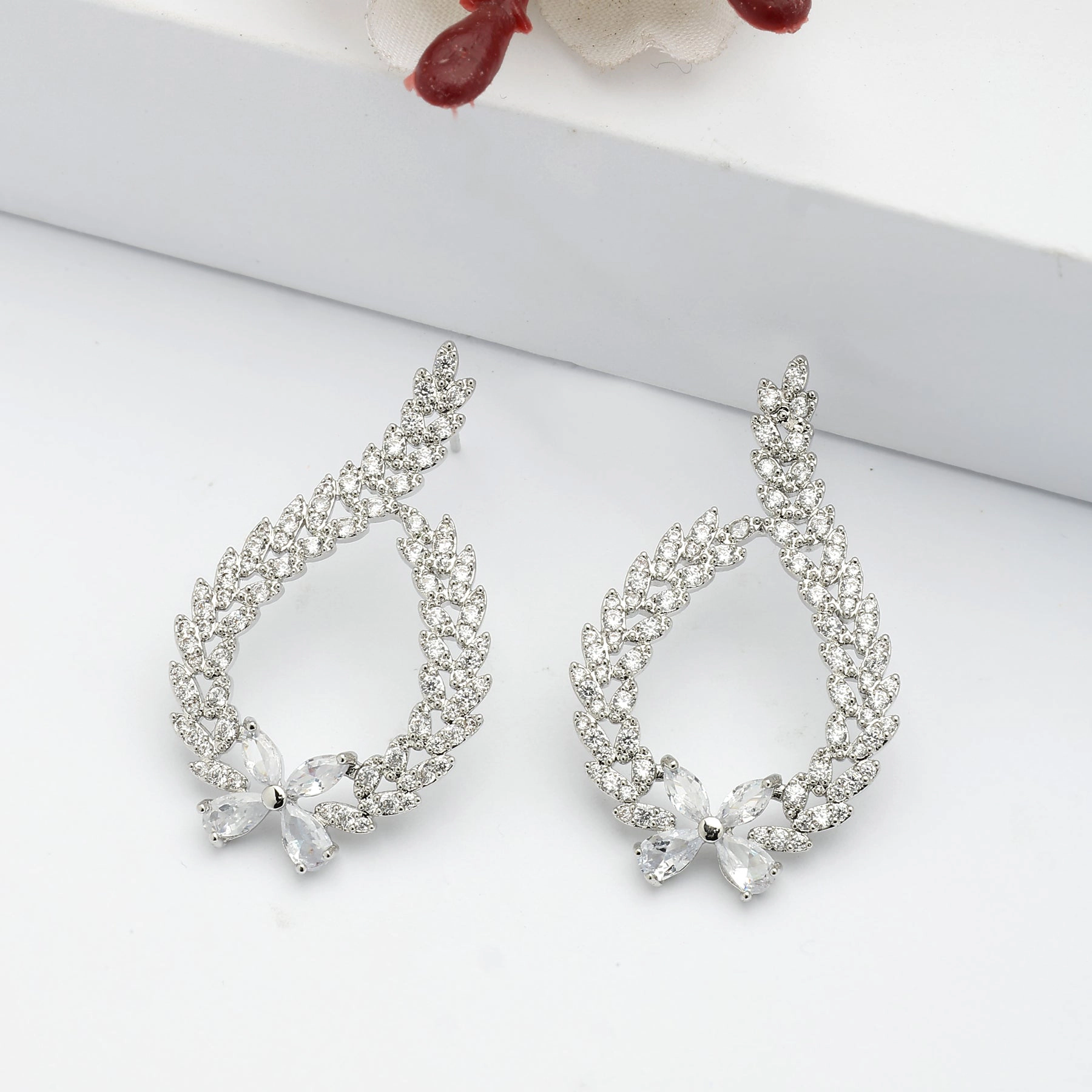 AGP PARIS Womens Sparkling Floral Drop Earrings