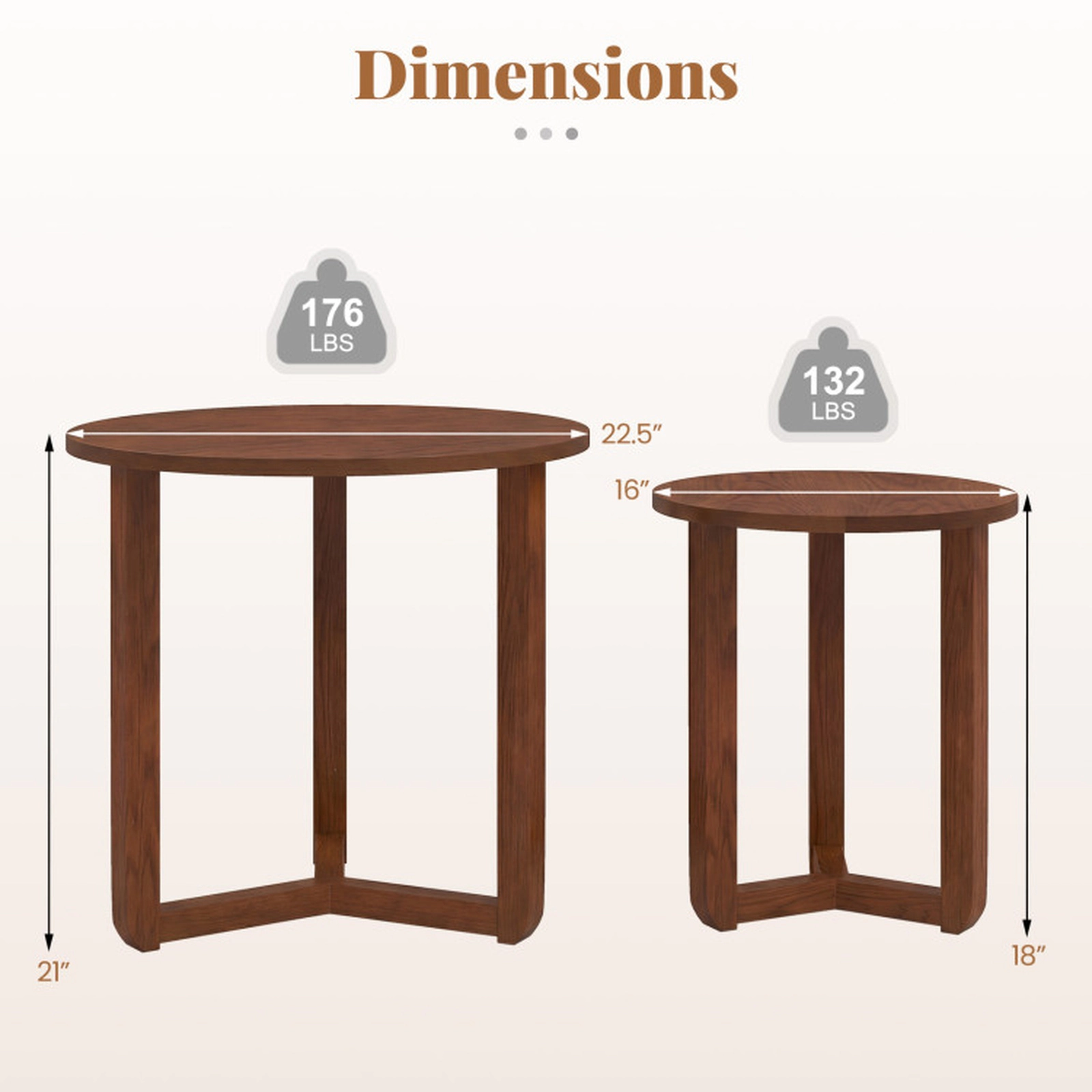 SUGIFT Round Nesting Coffee Table Set of 2 Wood End Tables with Thickened Top 176-lb and 132-lb Capacity Natural/Walnut