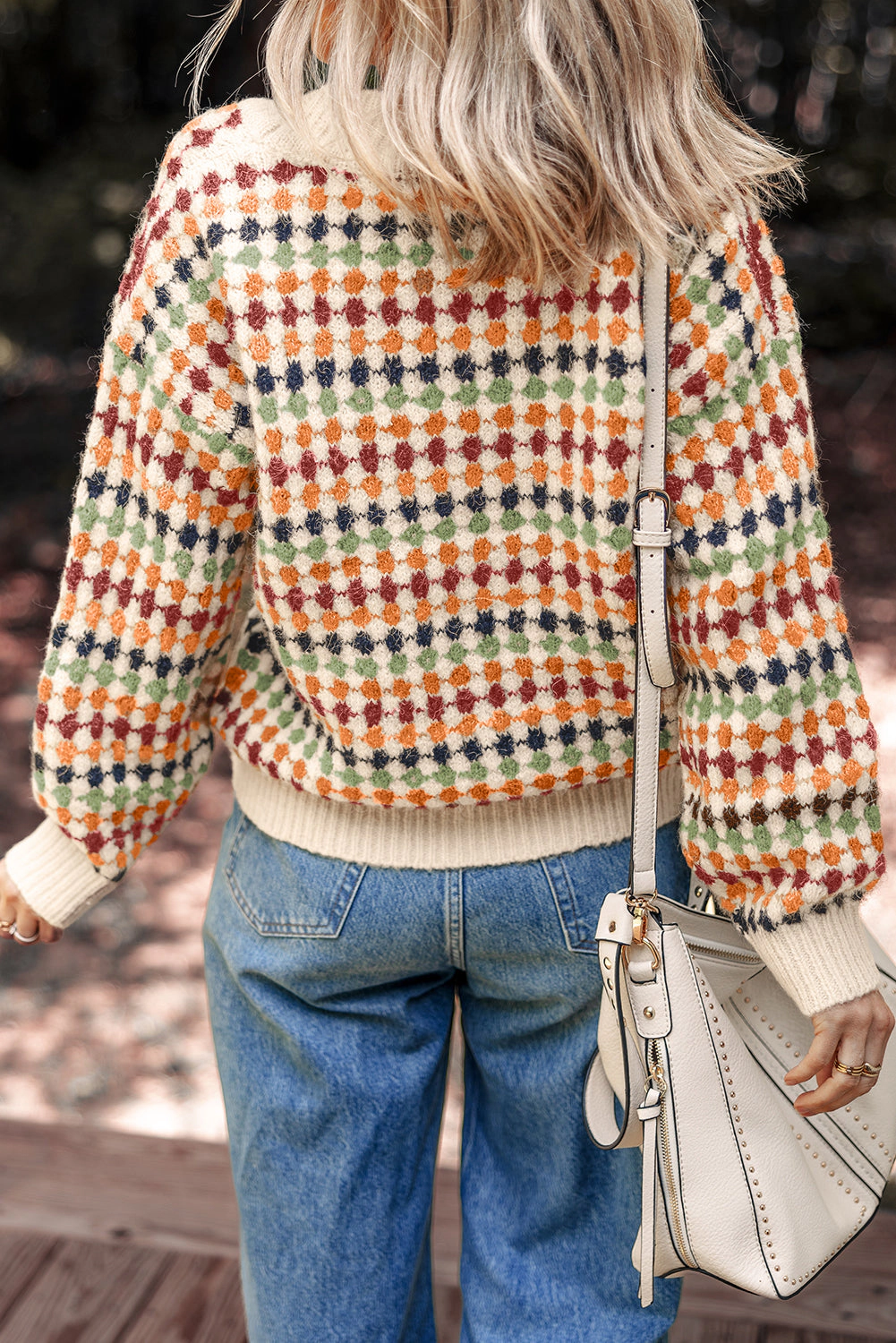 Sol Living Womens Dotty Pattern Knit Button Front V Neck Sweater Cardigan
