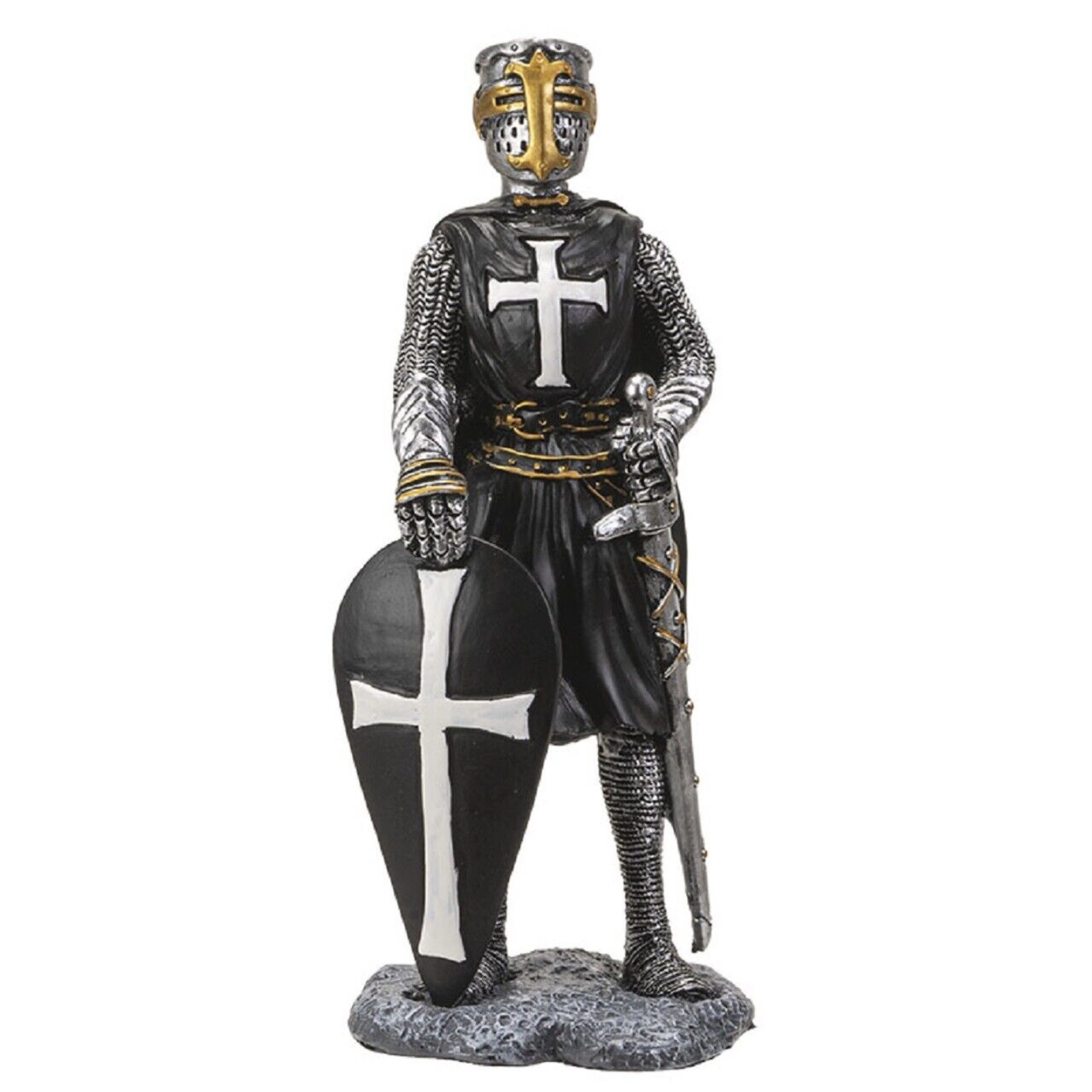 Pacific Giftware Crusader Knight with Shield Figurine 8 Inch Black