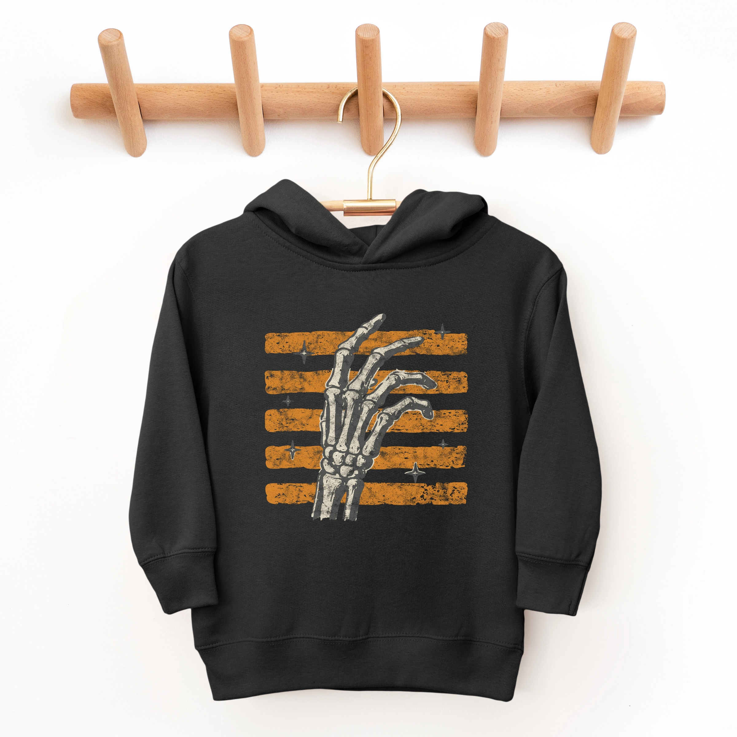 The Juniper Shop - Toddler Hoodie Skeleton Hand Orange Stripes