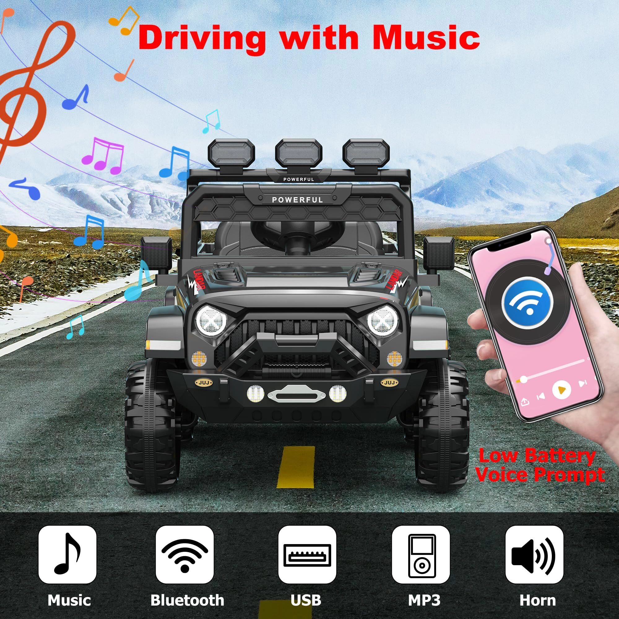 24V 6-Wheel Kids Ride On Truck, 4WD Switchable Electric Vehicles, Remote Control, 3 Speeds, Bluetooth & LED Lights