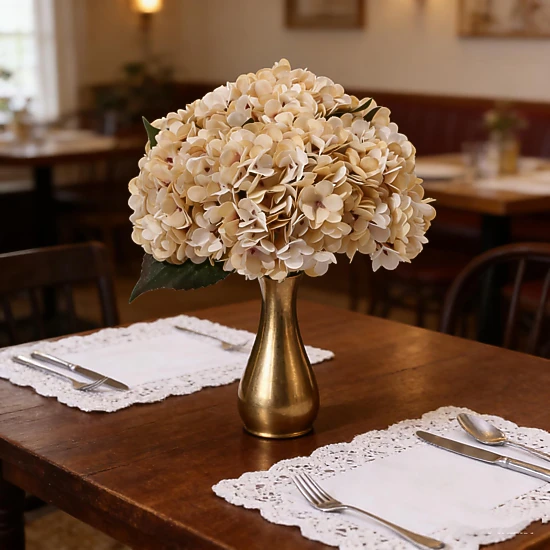PUPWE 6Silk Hydrangeas Artificial Flowers Deep Lake Blue
