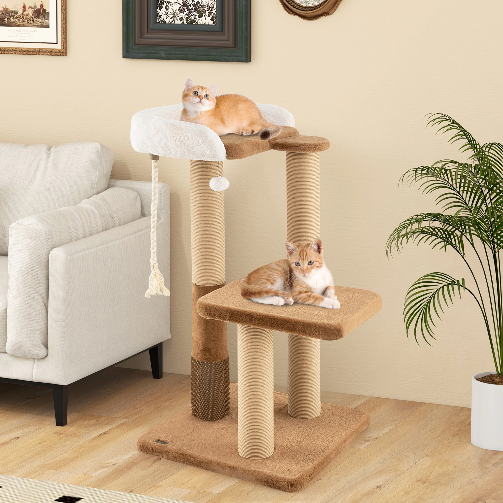 LJG 44 Inches Modern Cat Tree for Indoor Cats with Plush Padded Perch and Dangling Ball