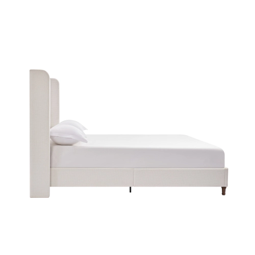 Flynama California King Bed, 54" Tall Chenille Headboard, Cream White, No Box Spring Needed