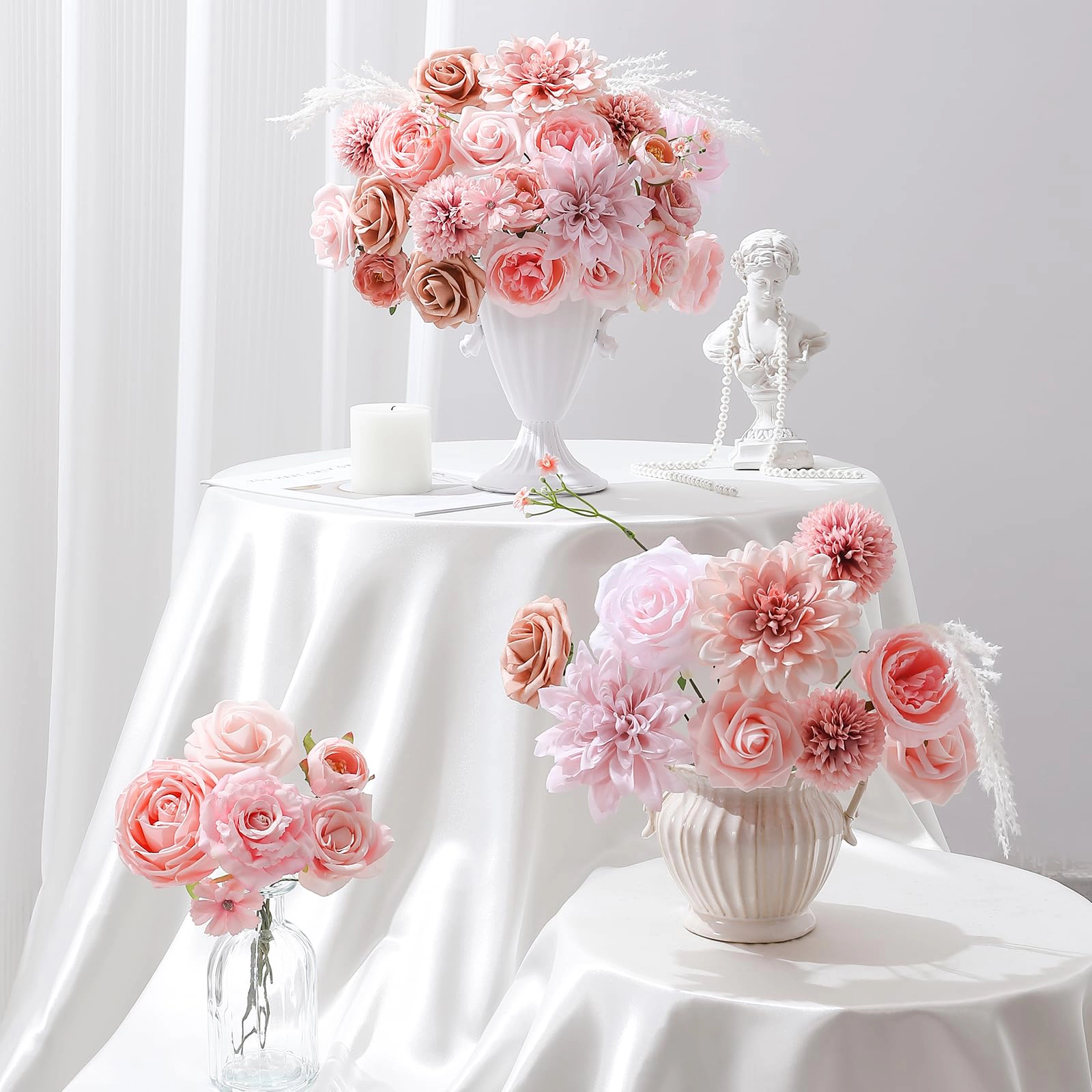 PUPWE Artificial Flowers Rose Dahlia With Stems For Diy Wedding Bridal Bouquets  Shower FlArrangement Table Centerpieces