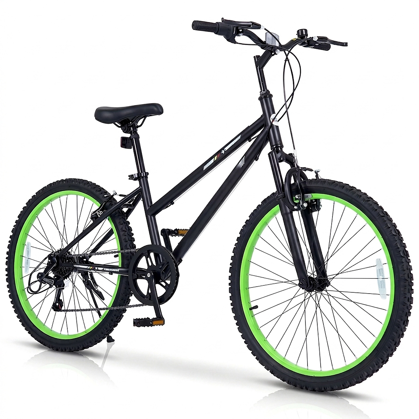 SUGIFT Adjustable 24-Inch Kids Mountain Bike with 7-Speed Derailleur and Suspension Fork 220-lb Capacity Ages 8+ Black