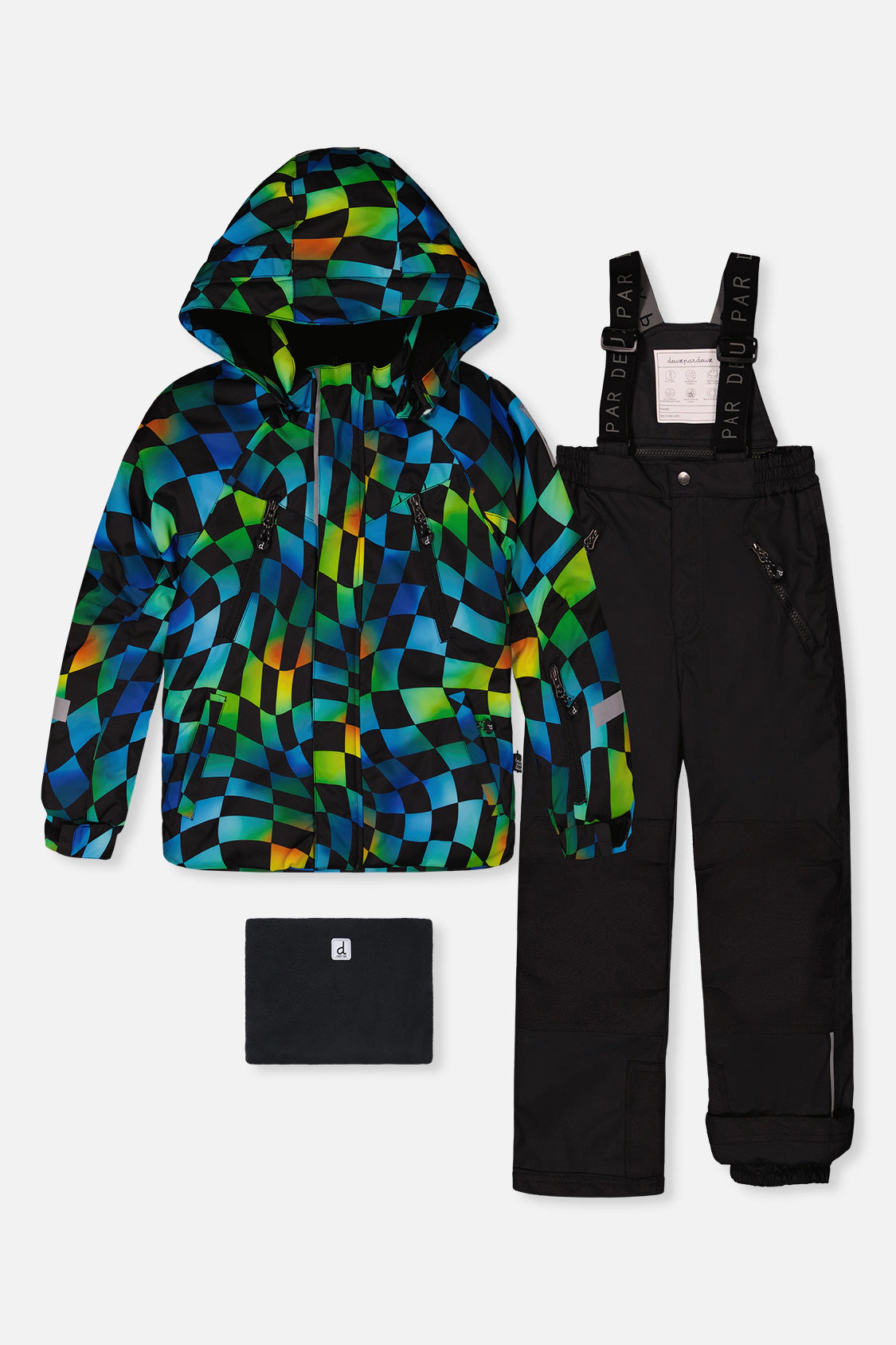 Deux par Boys Checkerboard Print Two Piece Play Snowsuit with Hooded Jacket and Snow Pants