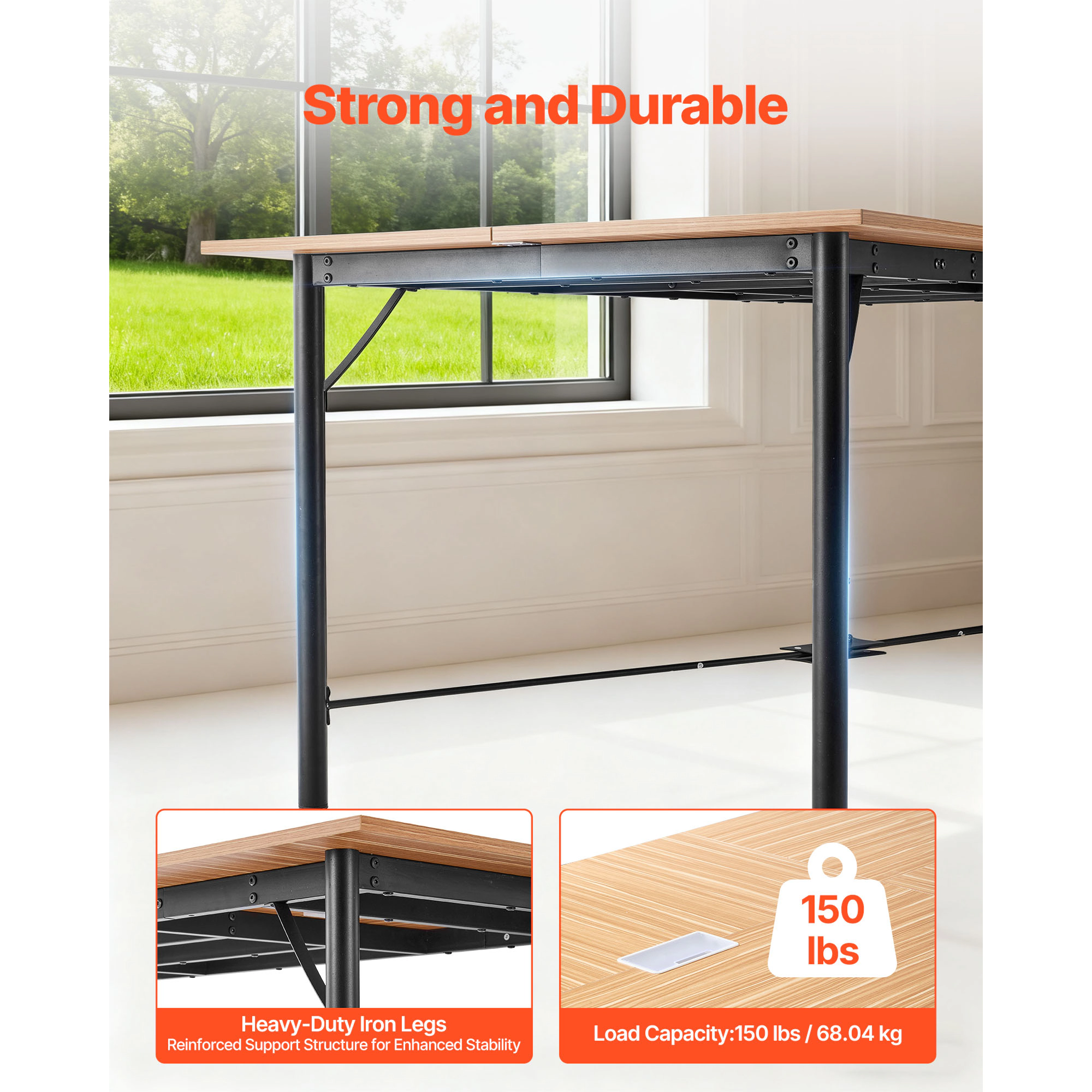 HONGGE Modern Office Meeting Desk with Metal Legs for Conference Room Easy Assembly Brown