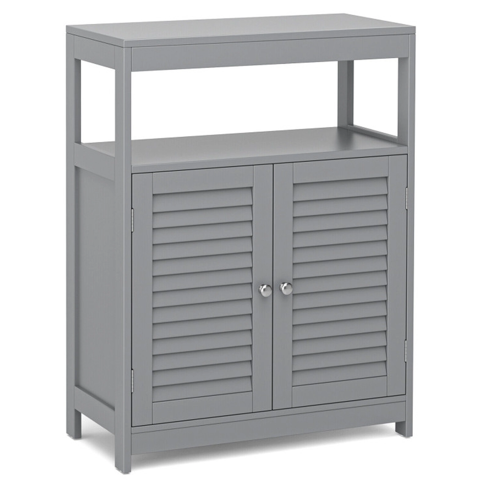 SUGIFT Gray 77-lb Top Capacity Freestanding Bathroom Floor Cabinet with Double Shutter Doors and 3-Position Shelf