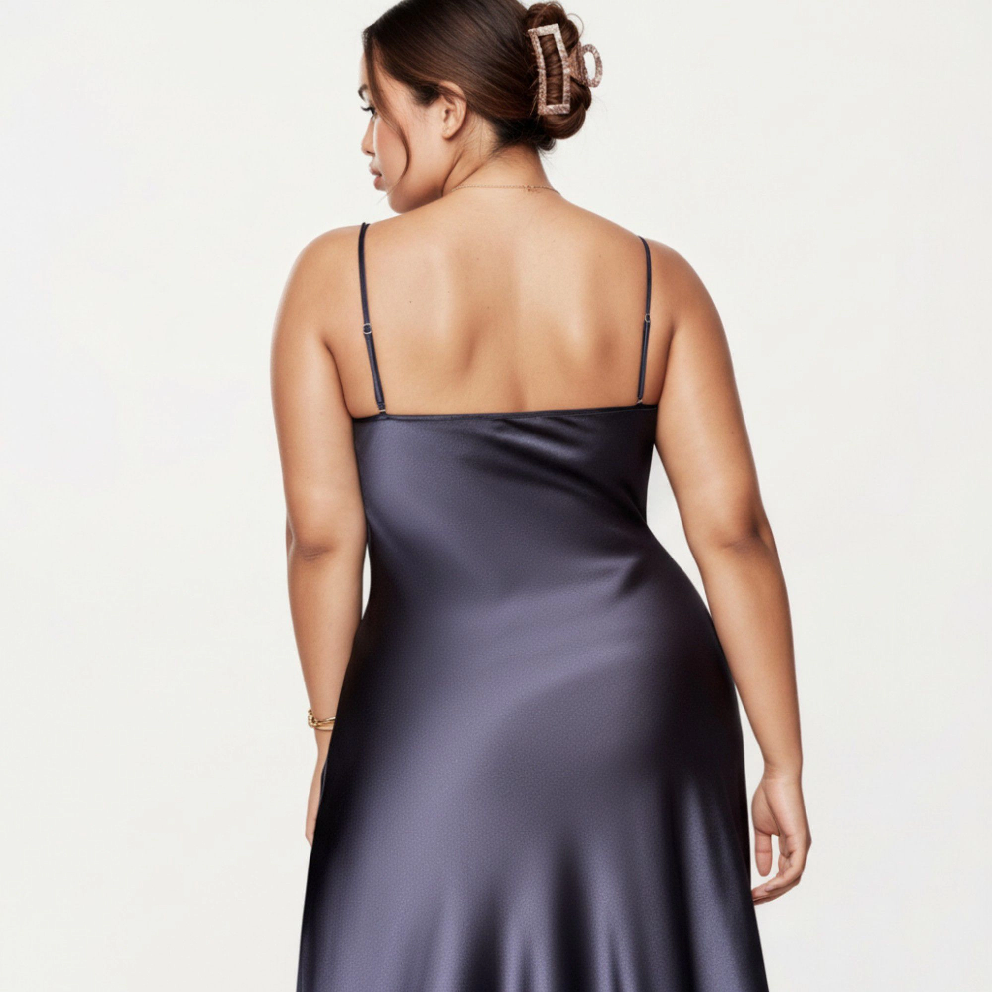 Anna-Kaci Women's Satin Slip Midi Dress with Draped Neckline Adjustable Straps and Soft Body-Skimming Flowing Silhouette