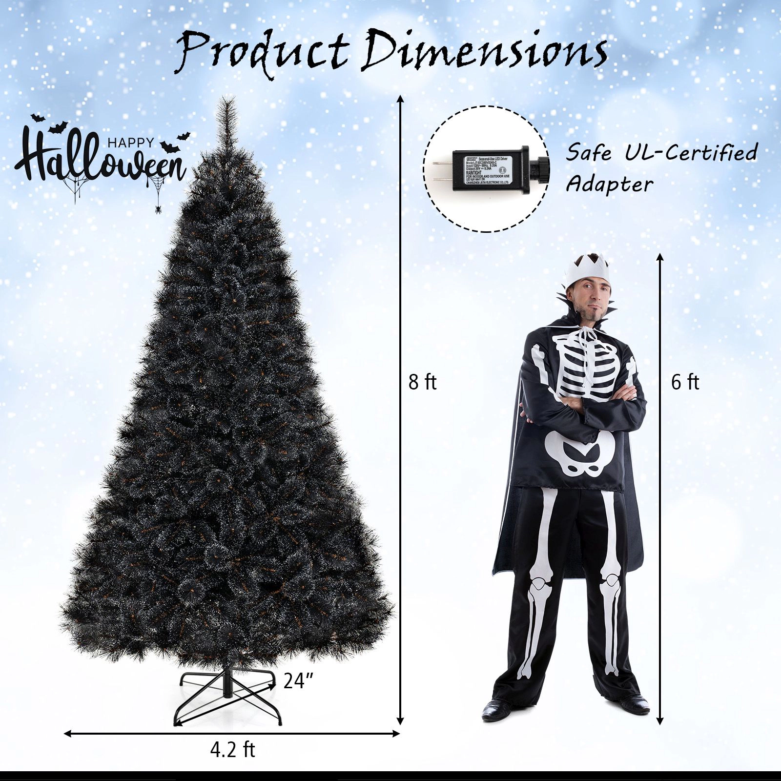 SlickBlue 8 Ft Artificial Christmas Tree with Frosted Pine Needles