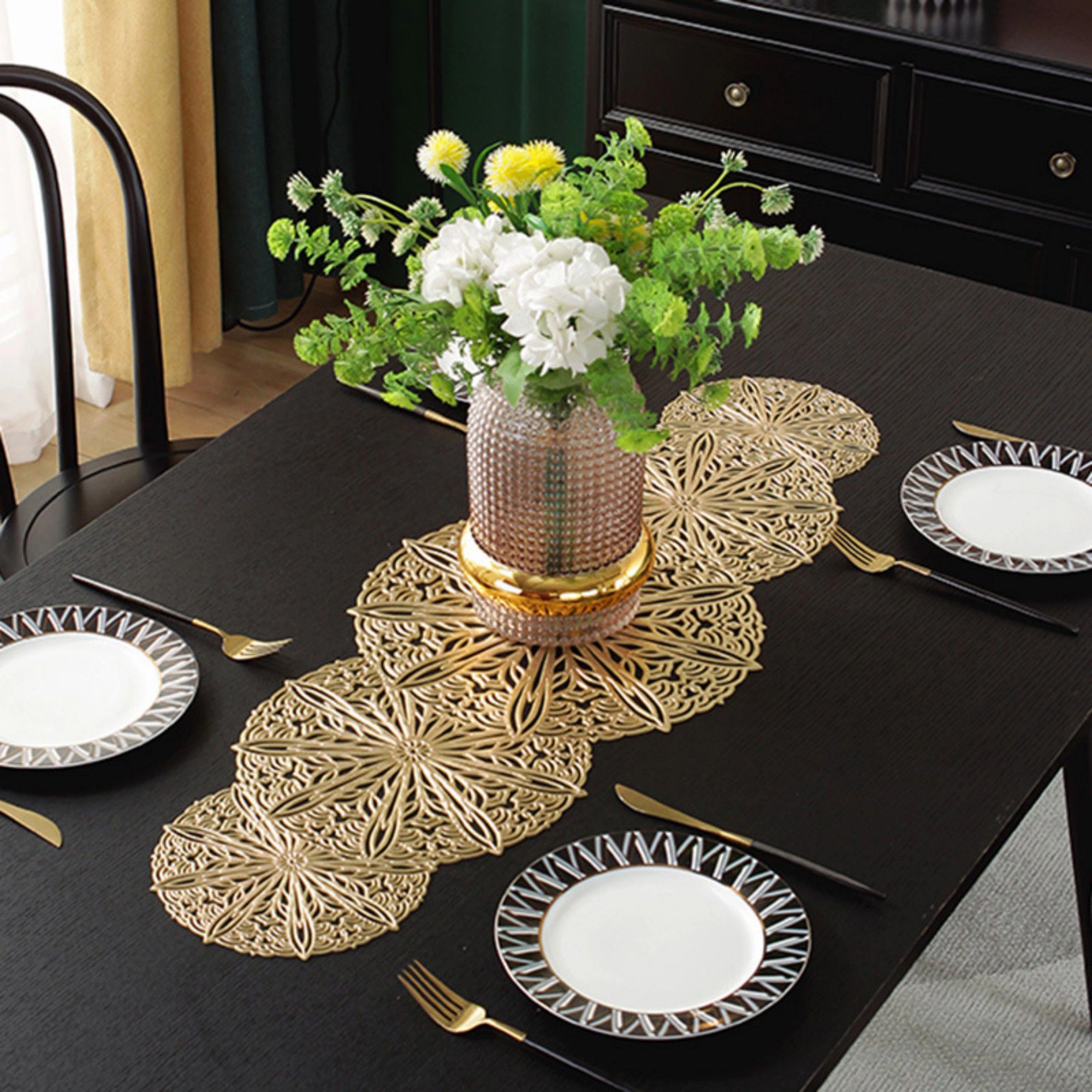 Alilang Unisex Decorative Floral Lace Table Mat Layered Circular Design