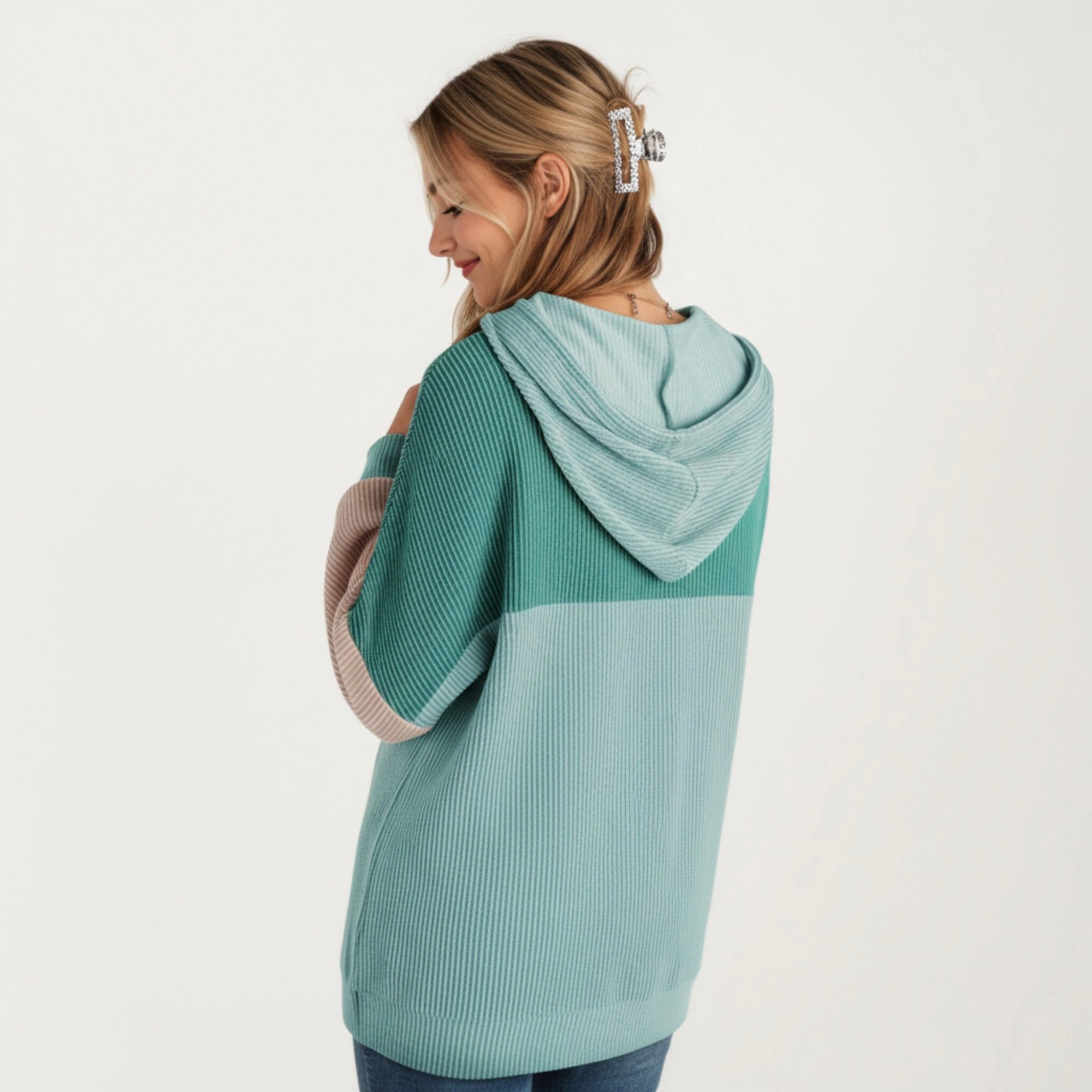Anna-Kaci Women's Colorblock Drawstring Relaxed Fit Long Sleeve Knit Hoodie