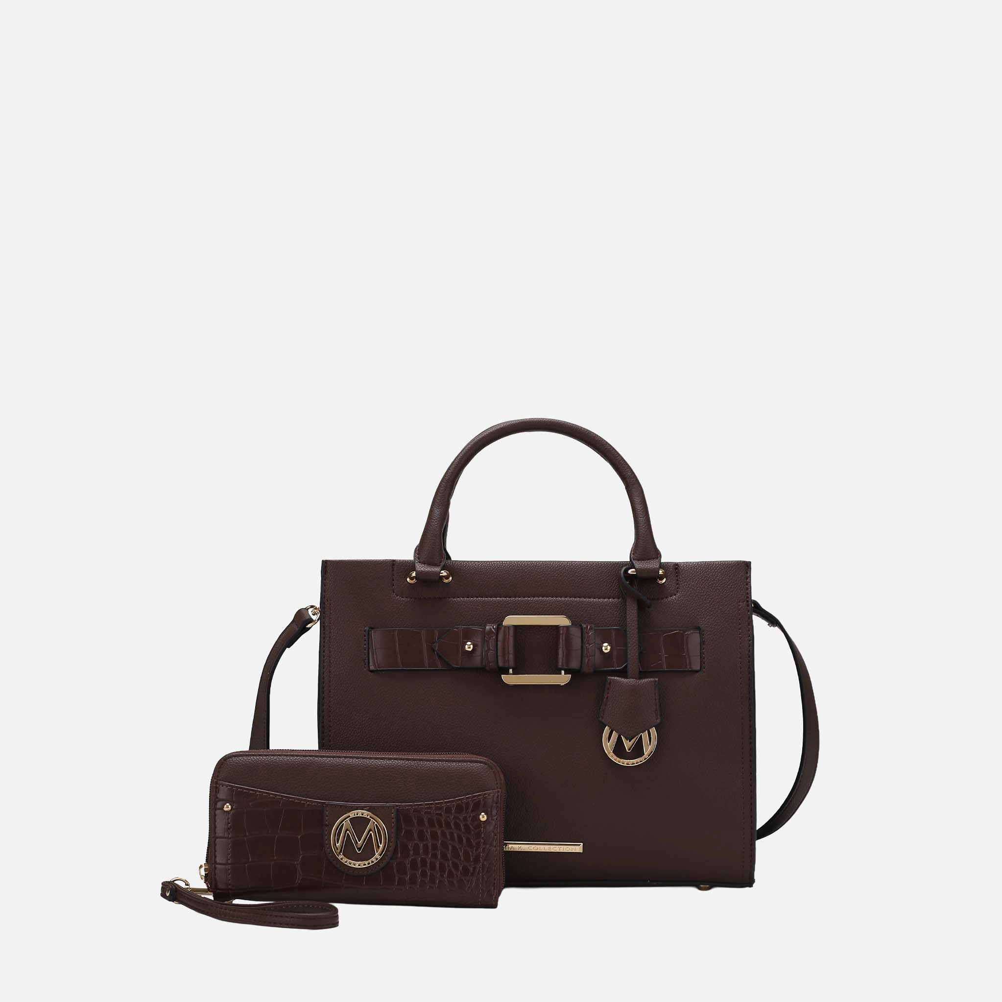 Mia K Collection Virginia Tote - Pebbled Vegan Leather with Croc-Embossed Accents and Matching Wallet