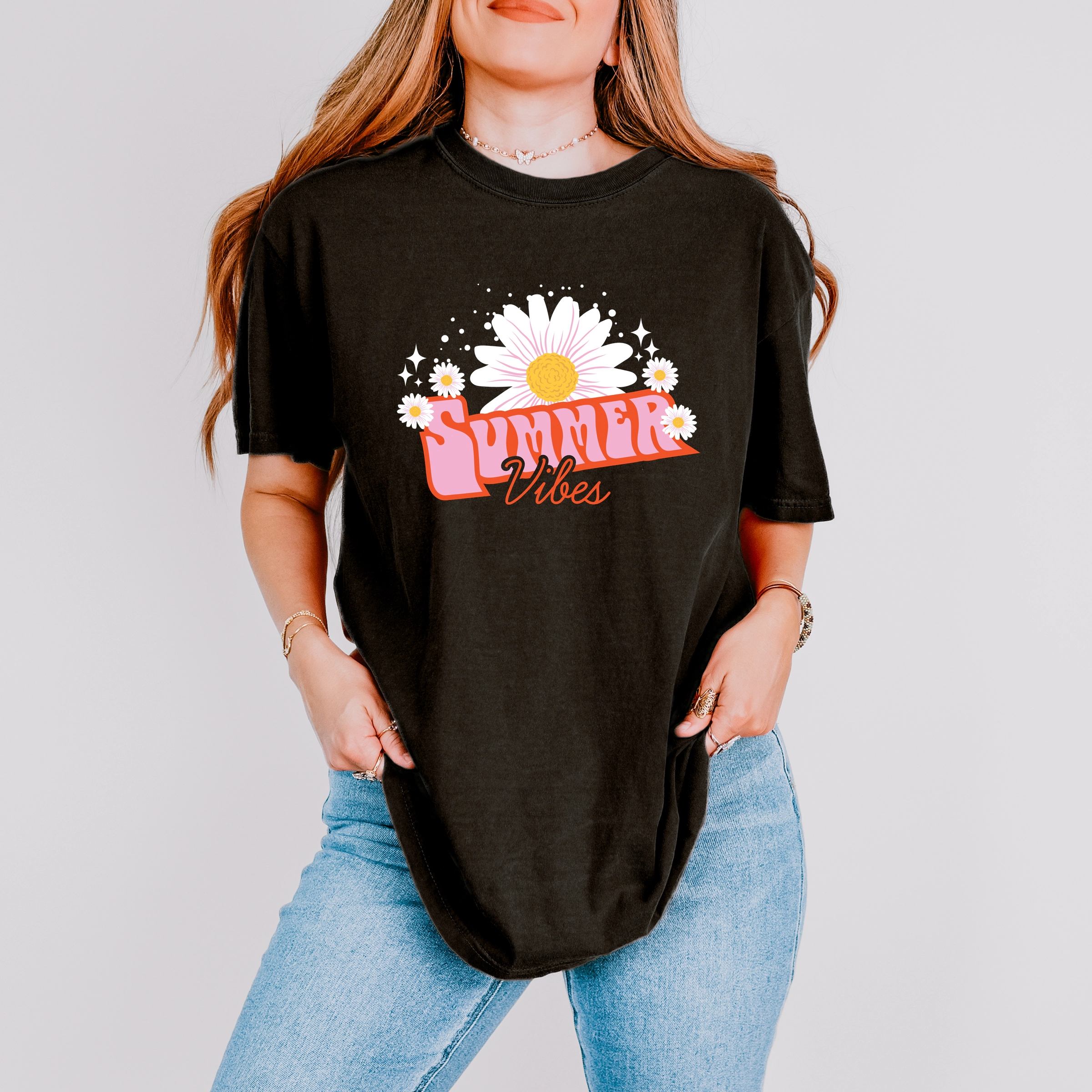 Simply Sage Market - Summer Vibes Daisy Women's Garment Dyed Graphic T-Shirt