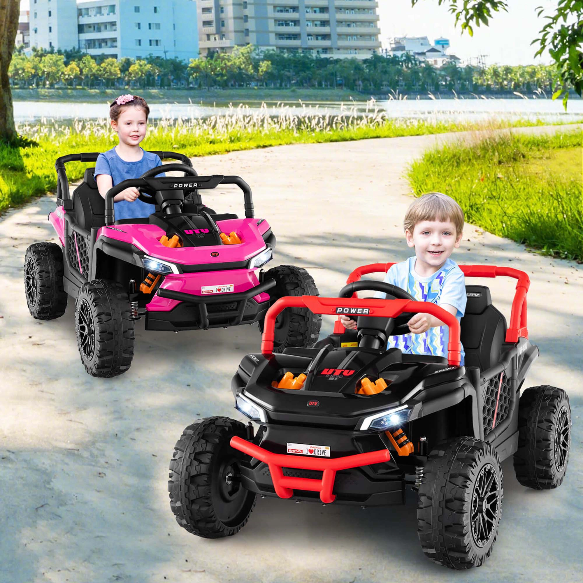 Costway 12V Kids Ride on Truck with Parental Remote 3 Speeds & Reverse Forward Function Pink