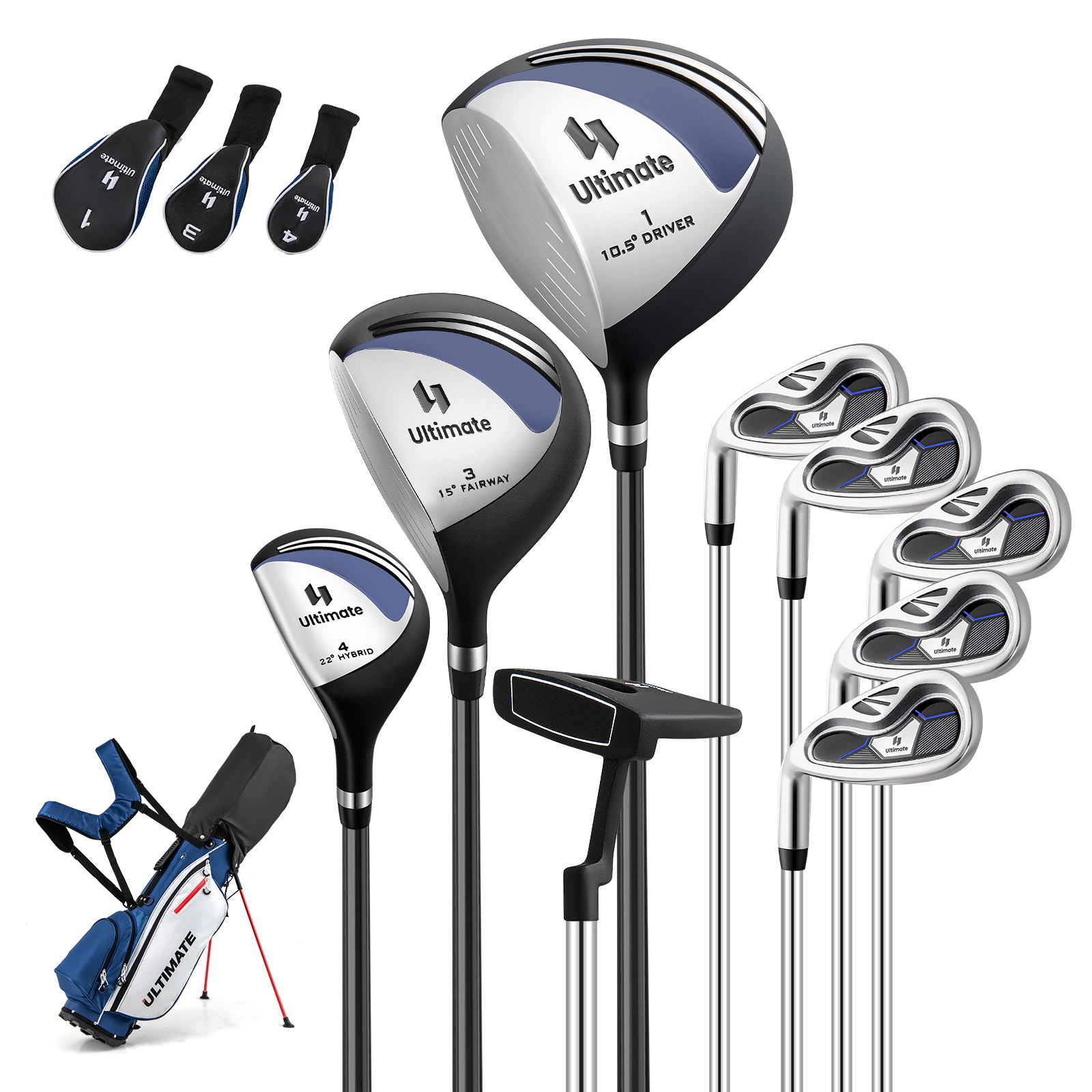 LJG Mens Left-Handed Complete Golf Clubs and Bag Set Portable Lightweight Golf Stand Bag