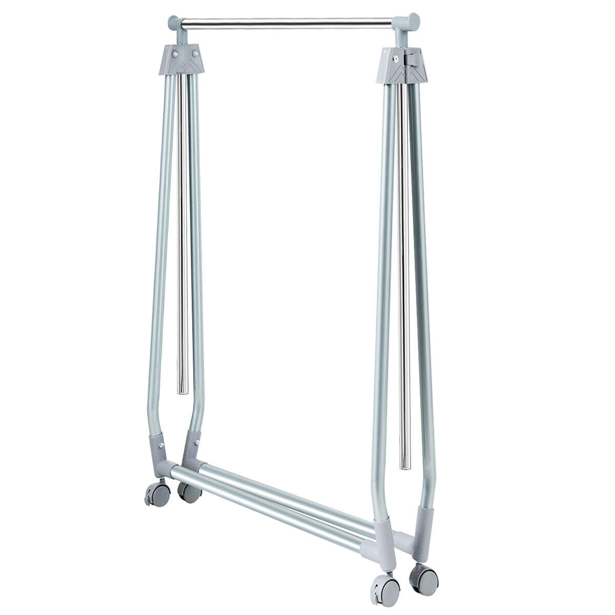 SUGIFT Silver Foldable Extendable Rolling Clothes Rack with 66-in Adjustable Rod and 4 Caster Wheels