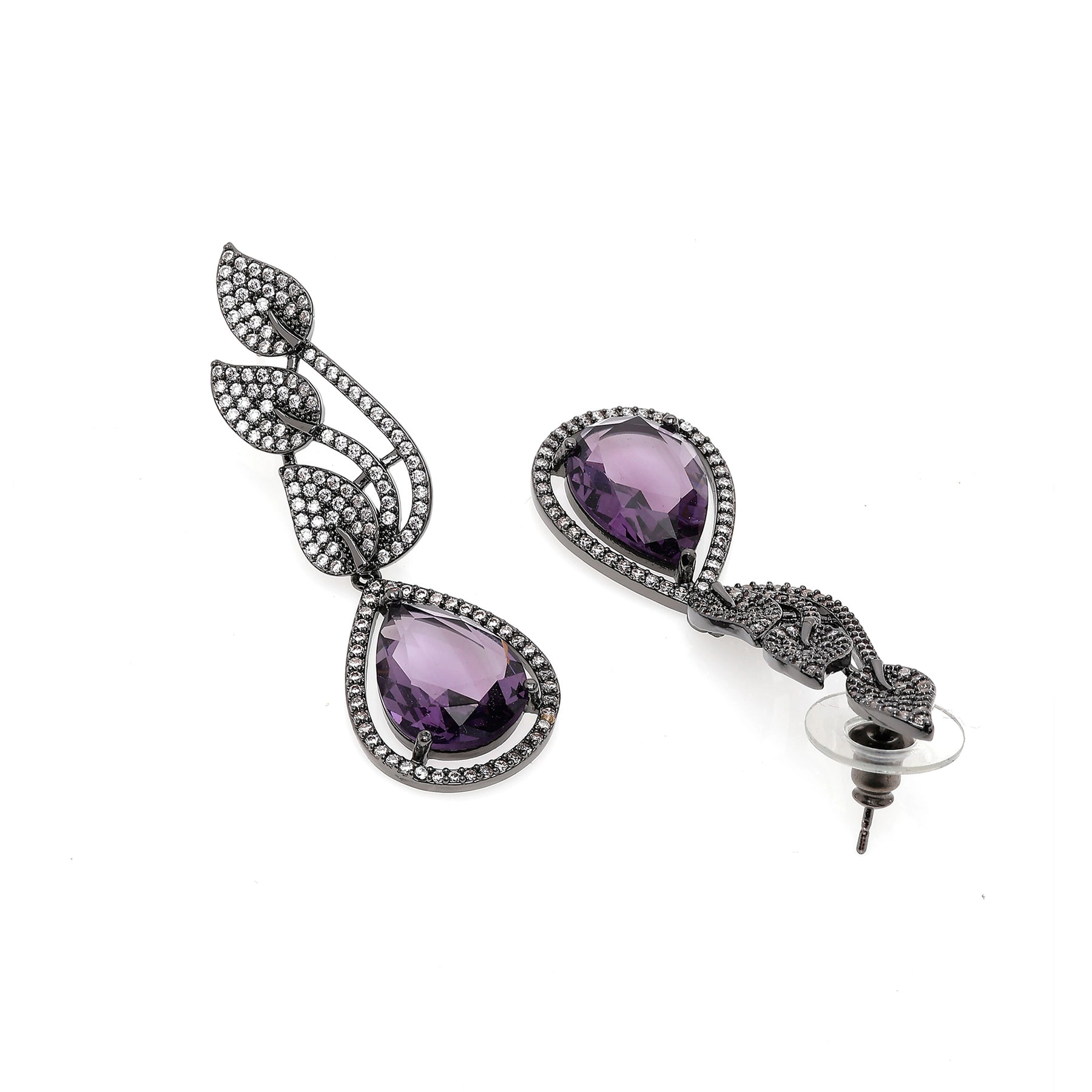 AGP PARIS Womens Contemporary Leaf-Shaped Purple Drop Earrings