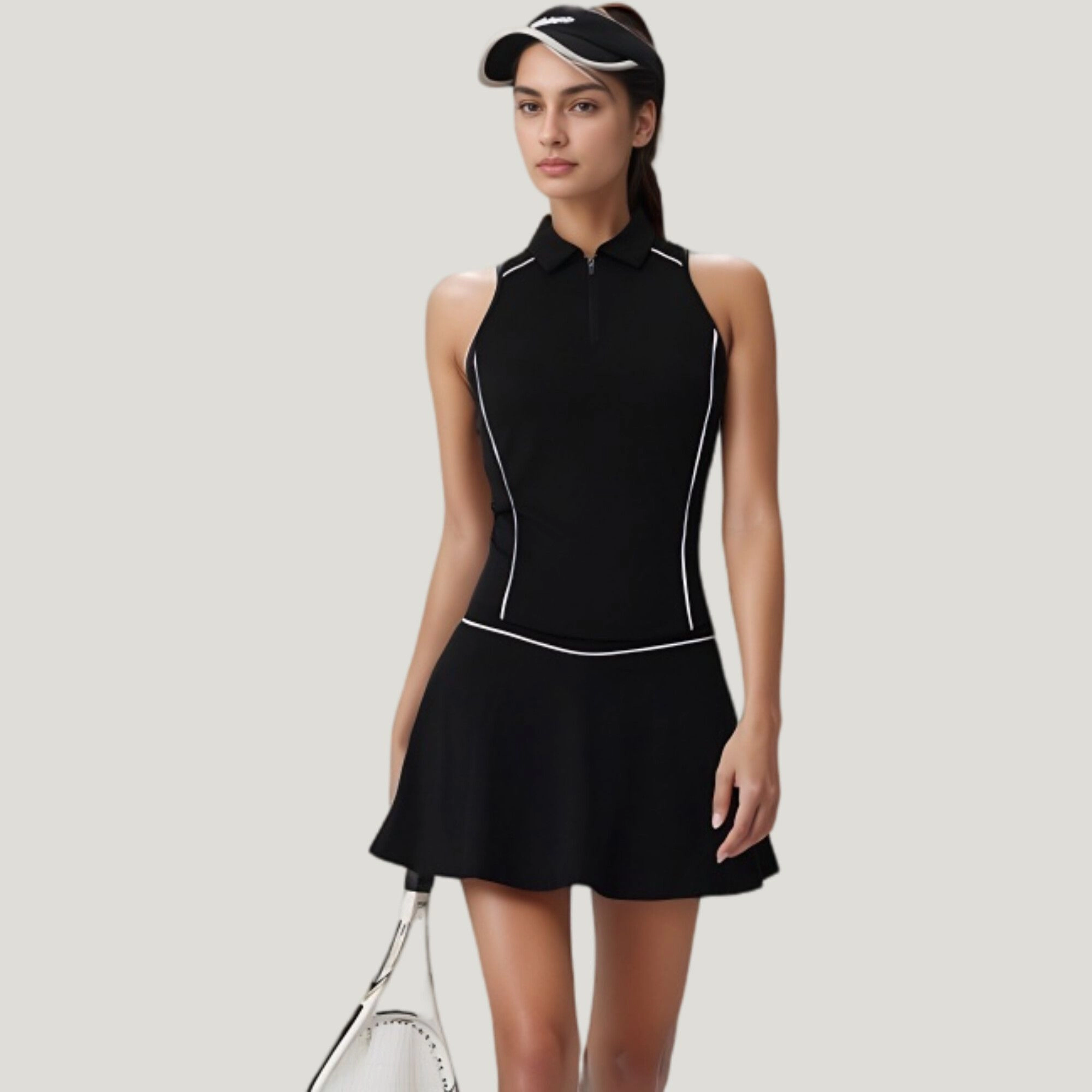 Anna-Kaci Women's Sleeveless Performance Polo Tank with Zip Neckline and Contrast Piping for Golf Tennis