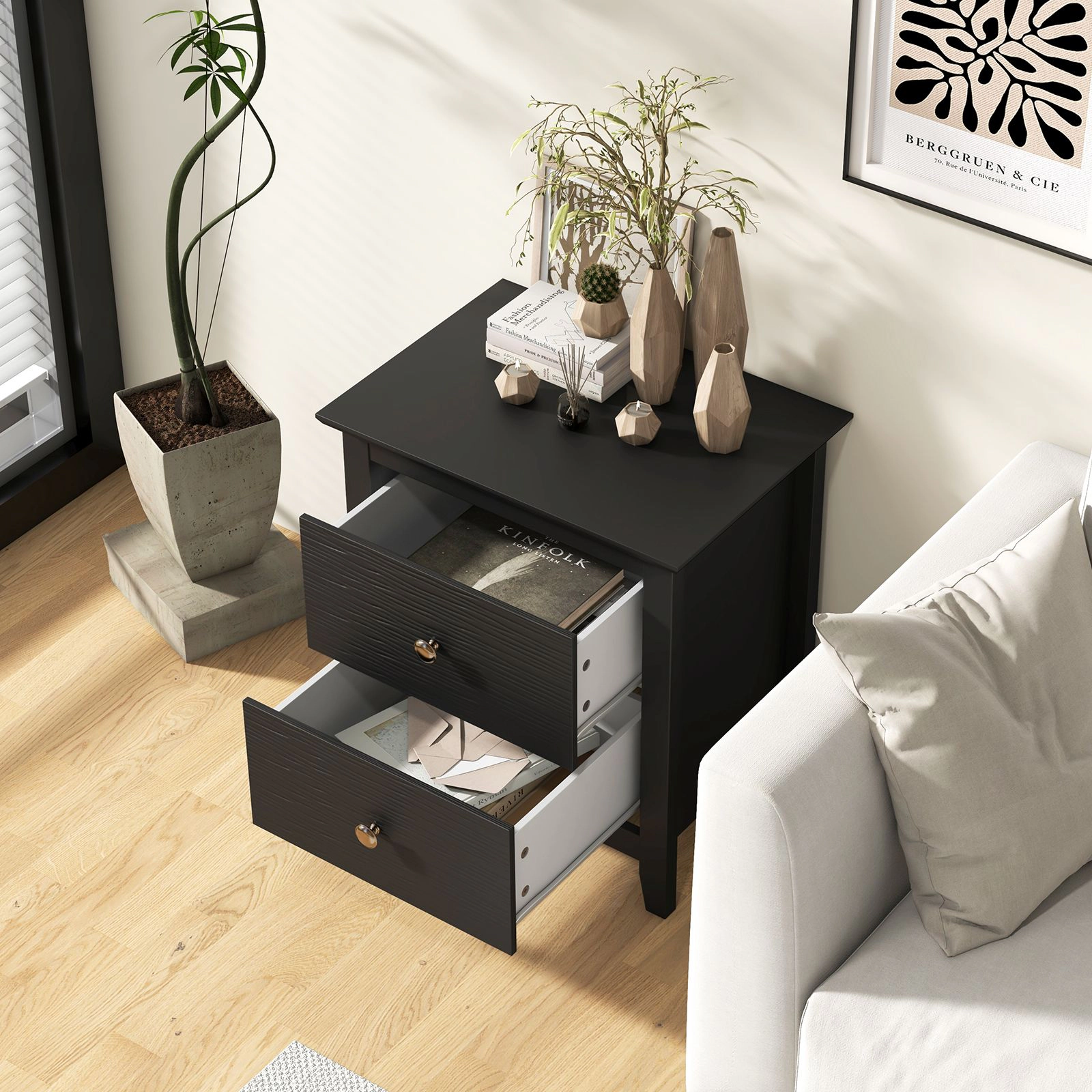 SlickBlue Modern Nightstand with 2 Drawers Bedside Storage Table